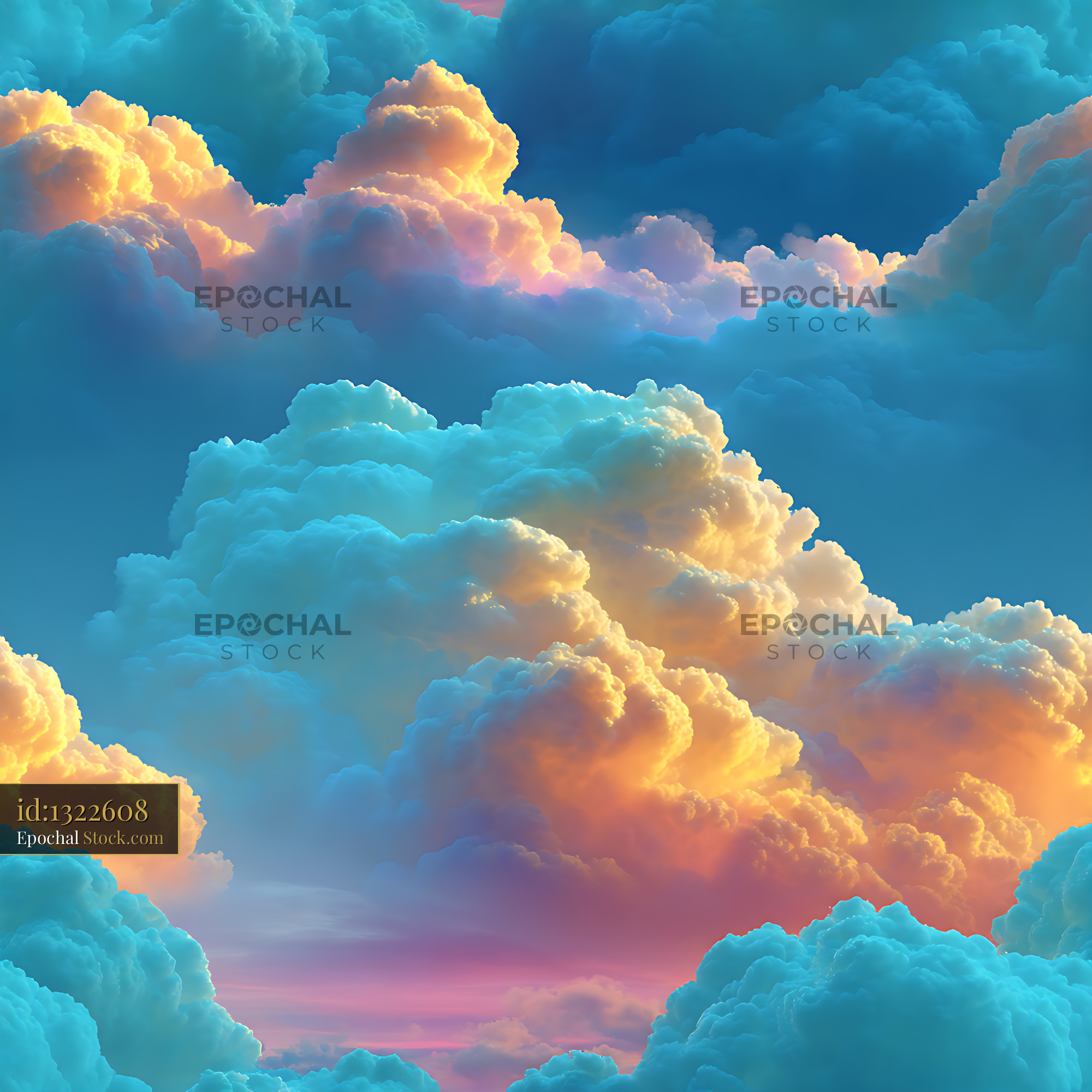 Golden Hour Volumetric Clouds Seamless Pattern - stock photo