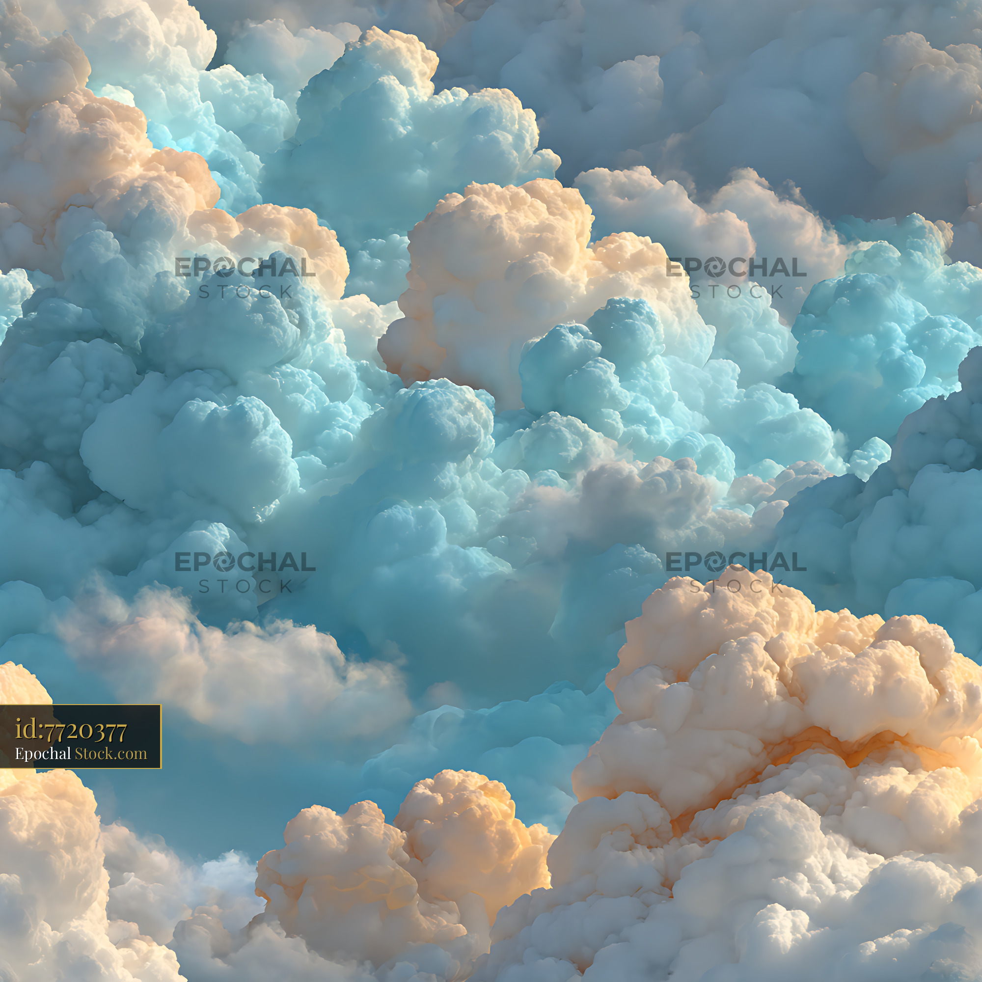 Dreamy Pastel Volumetric Clouds Seamless Pattern - stock photo