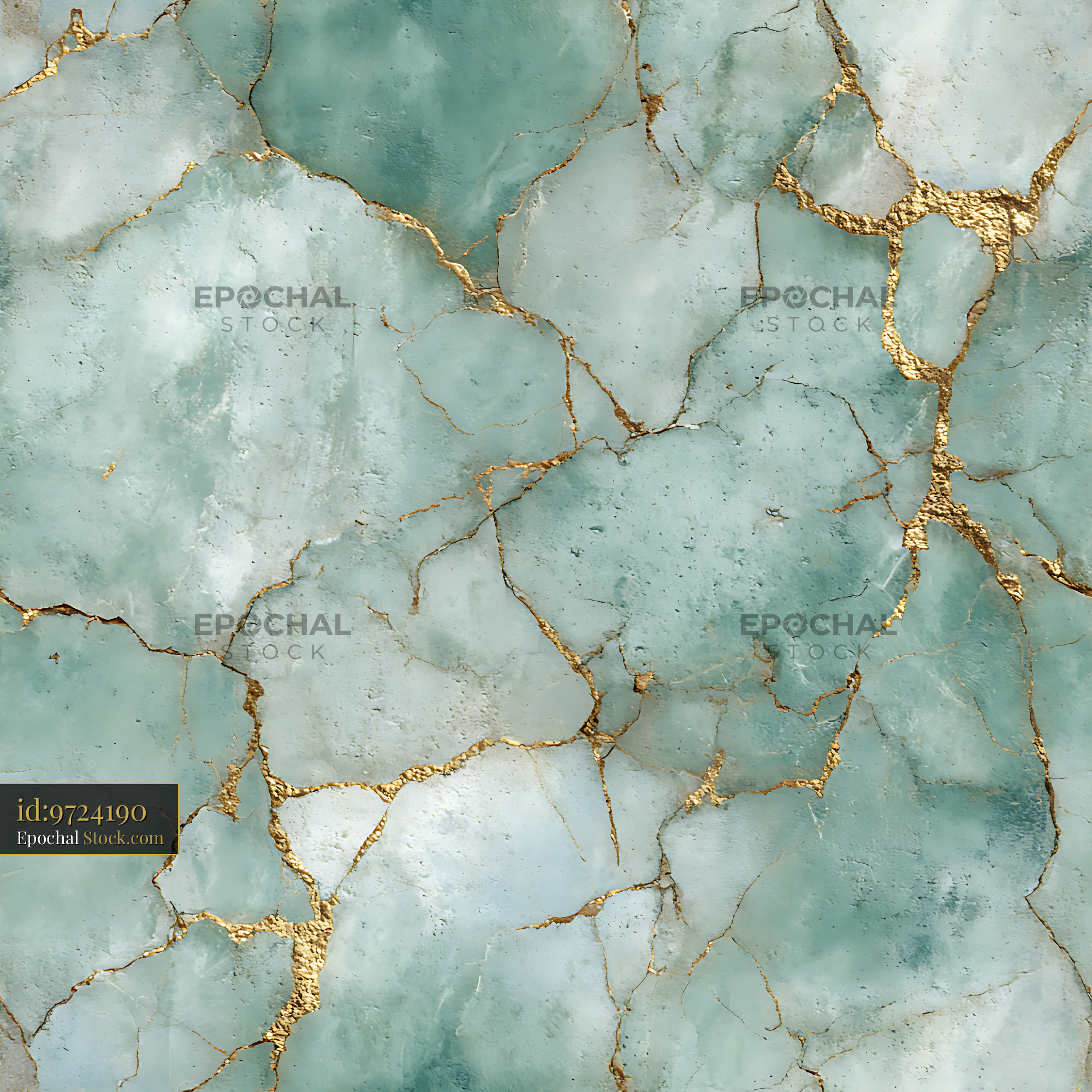Mint Sage Marble With Gold Kintsugi Seamless Patte - stock photo