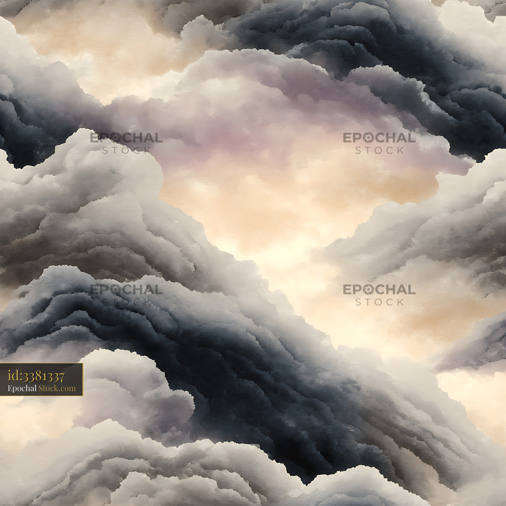 Moody Charcoal and Peach Cloud Seamless Pattern - stock photo