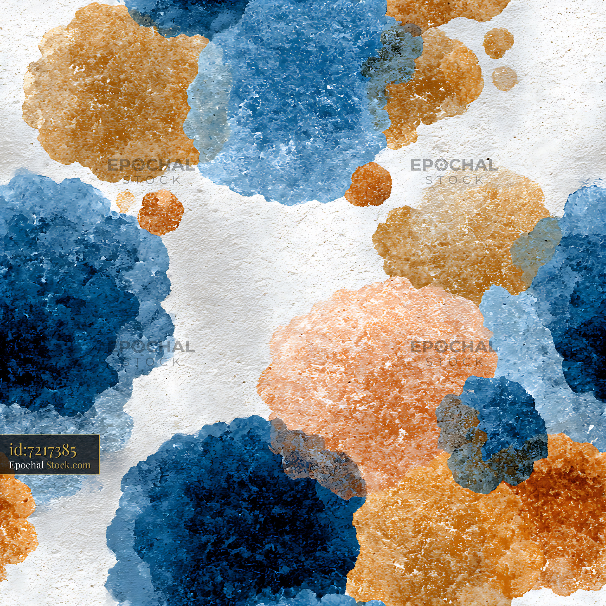 Indigo and Ochre Watercolor Stain Seamless Pattern - stock photo