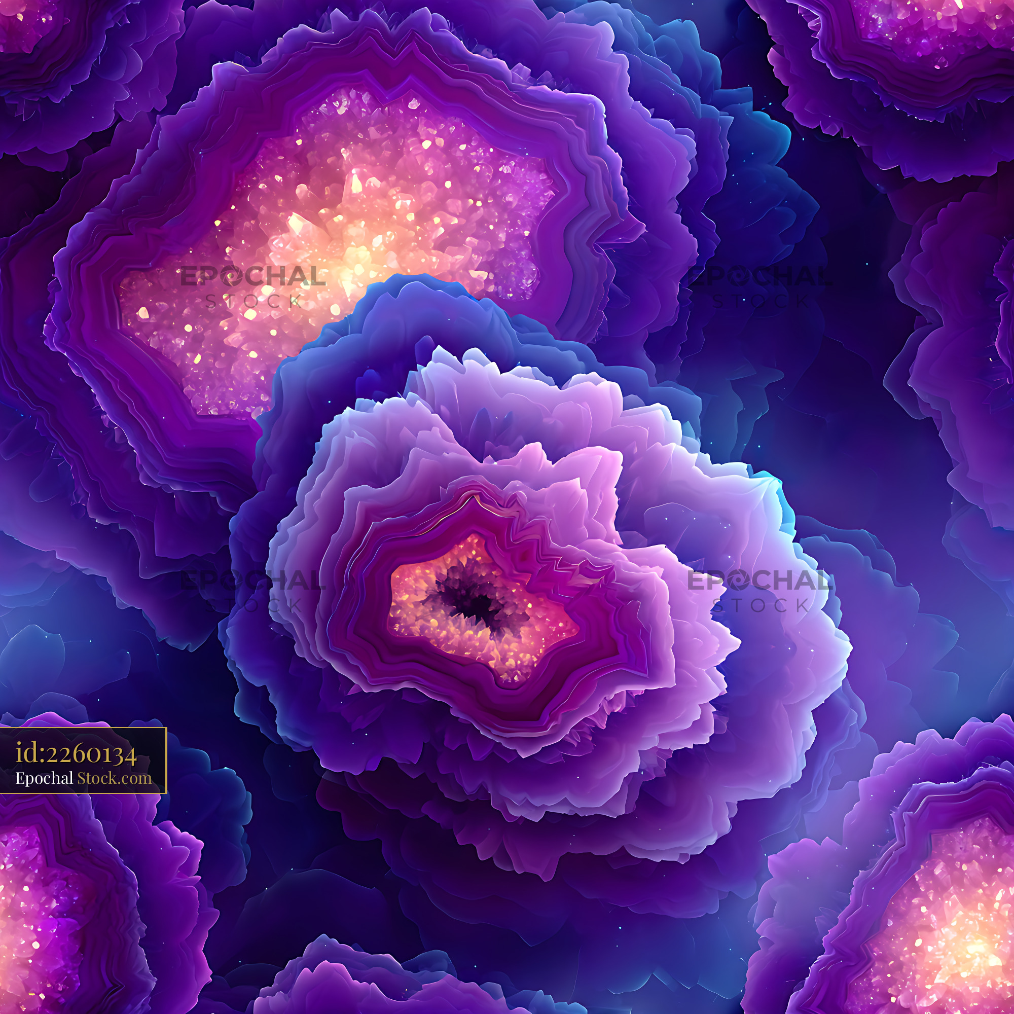 Violet Agate Geode Mineral Glow Seamless Pattern - stock photo