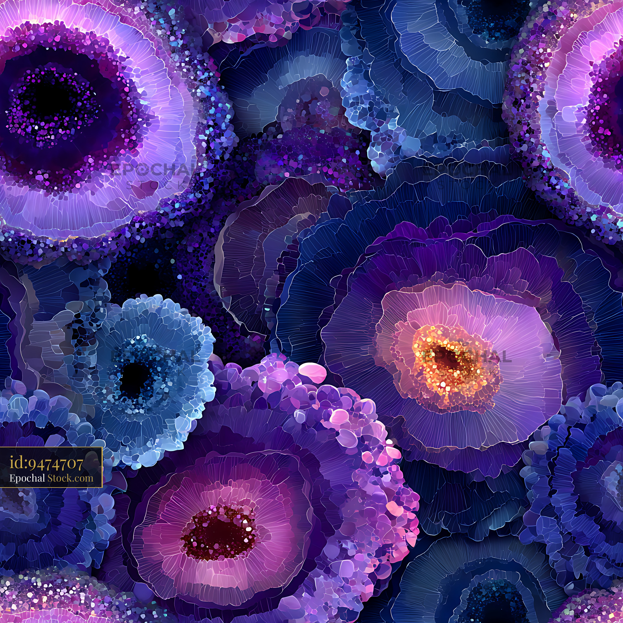 Deep Purple Geode Crystal Slices Seamless Pattern - stock photo