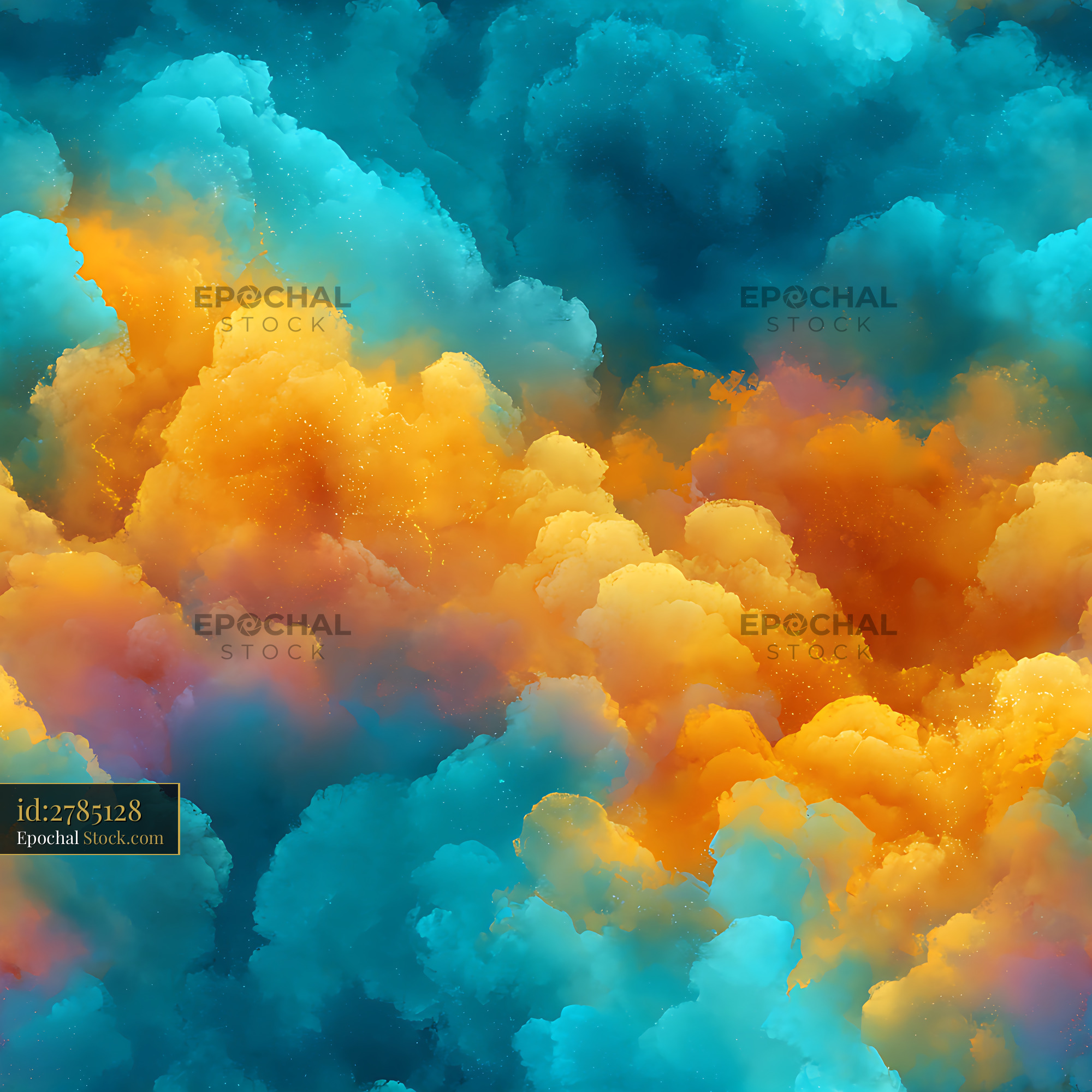 Ethereal Turquoise and Amber Cloud Repeat Pattern - stock photo