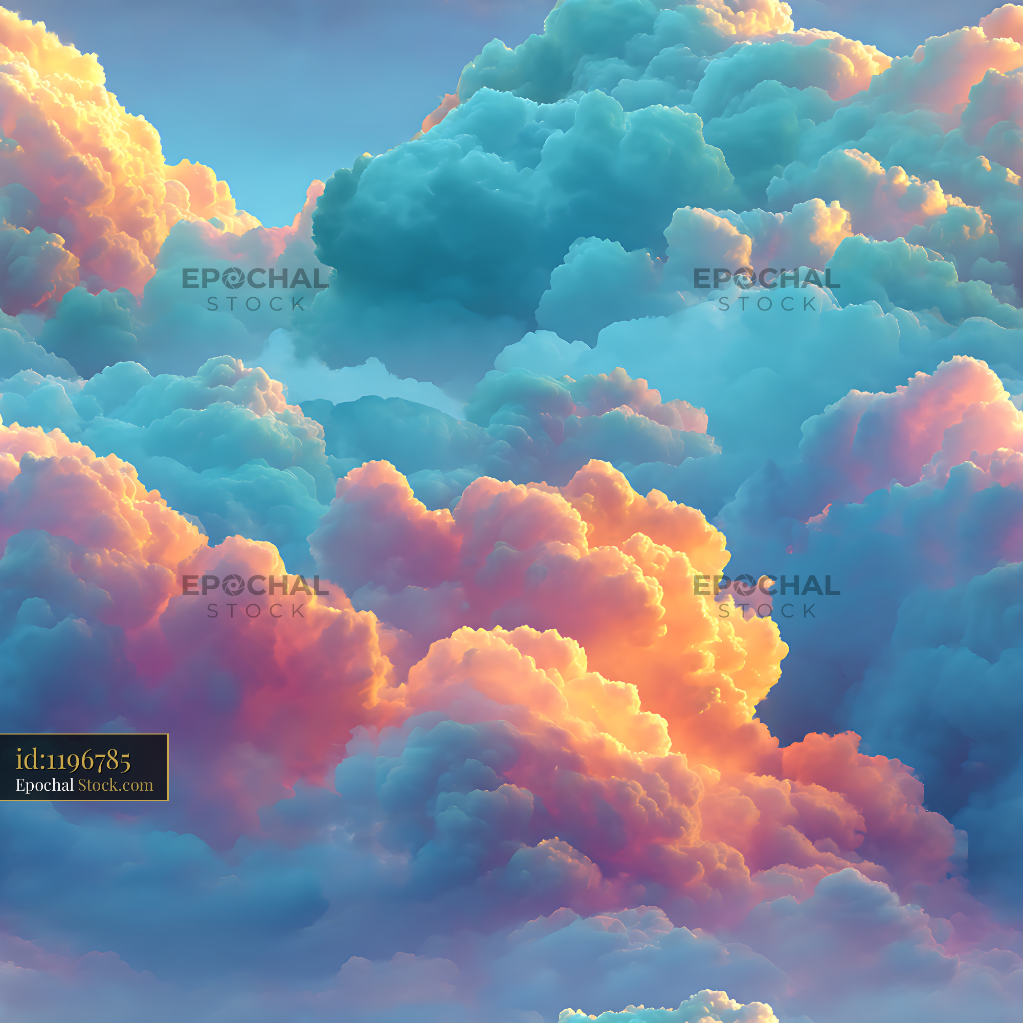 Pastel Dreamy Sky and Clouds Seamless Pattern - stock photo