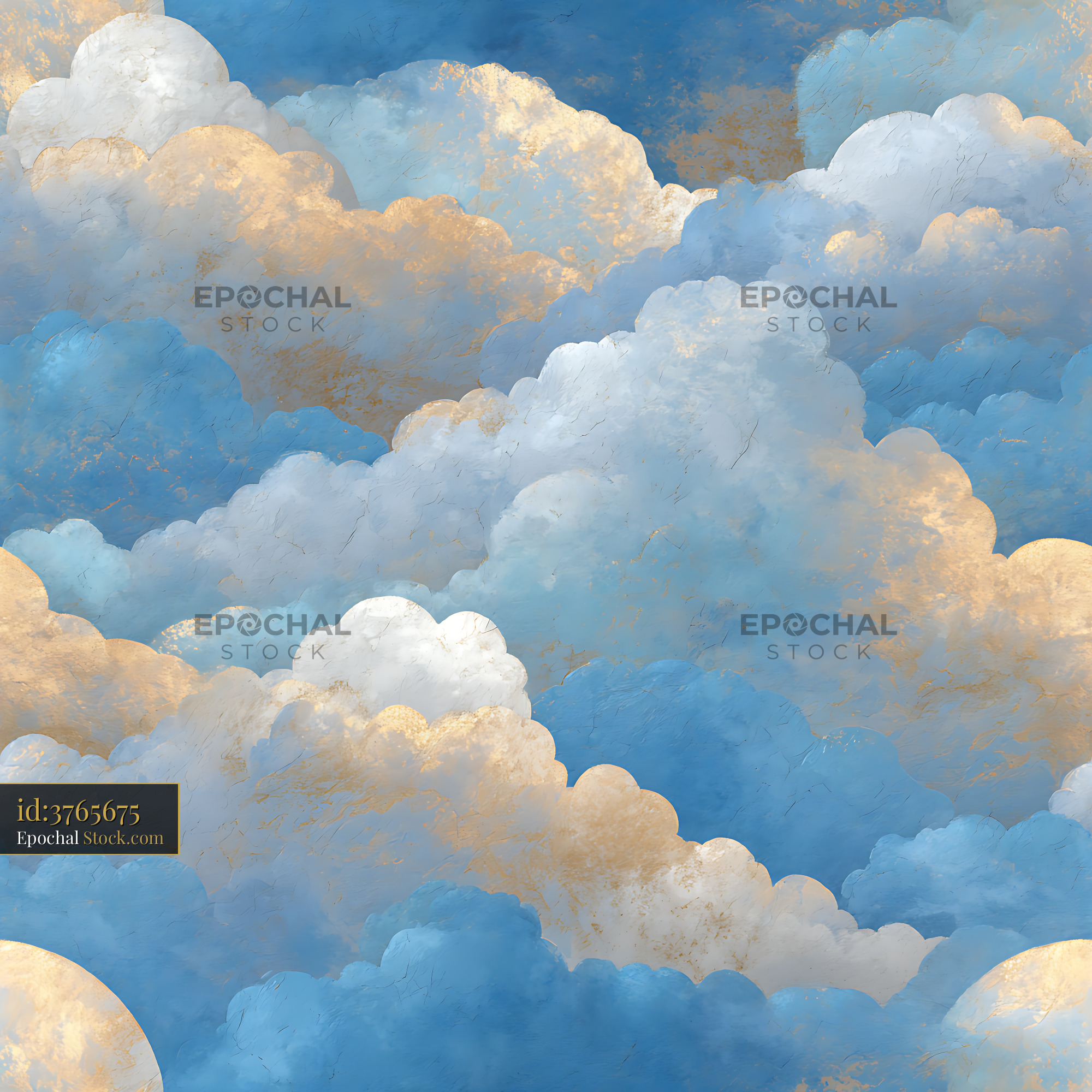 Dreamy Painterly Sky and Clouds Seamless Pattern - stock photo