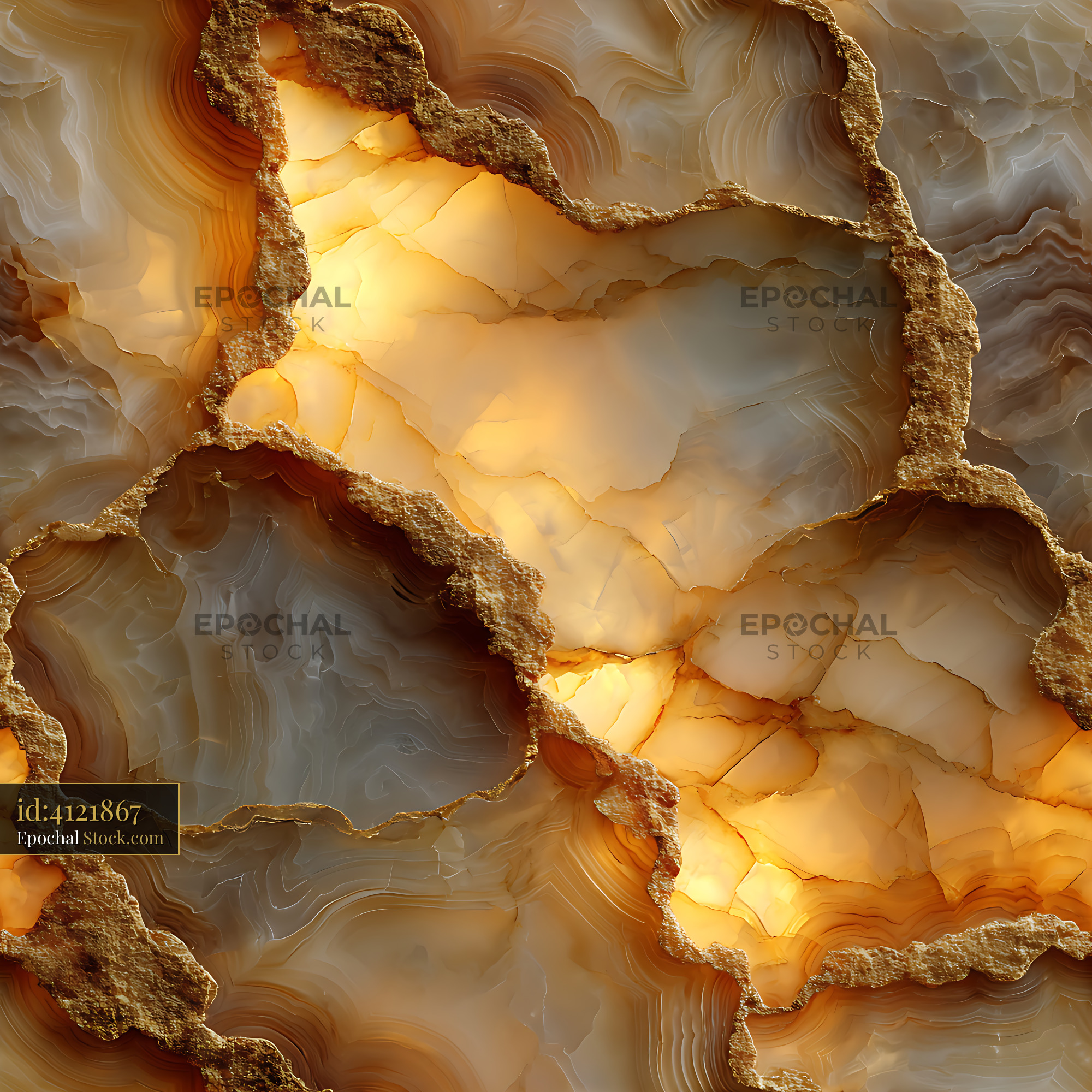 Amber Agate and Gold Leaf Luxury Seamless Pattern - stock photo