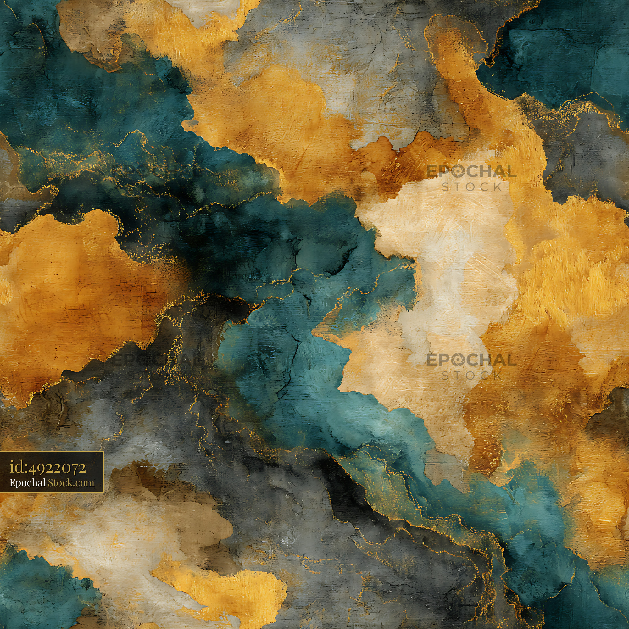 Teal and Gold Abstract Kintsugi Seamless Pattern - stock photo