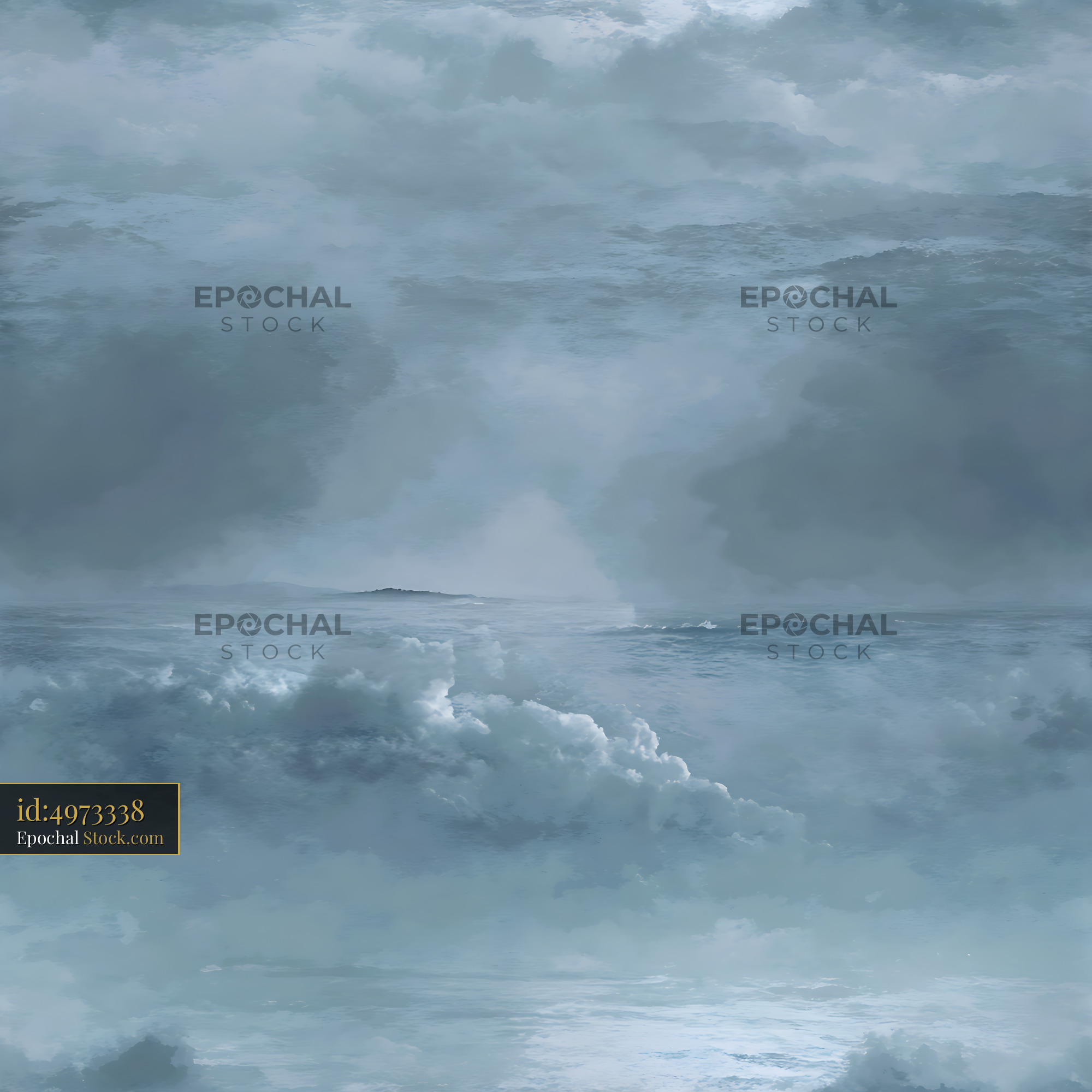 Moody Misty Seascape Oil Painting Seamless Pattern - stock photo