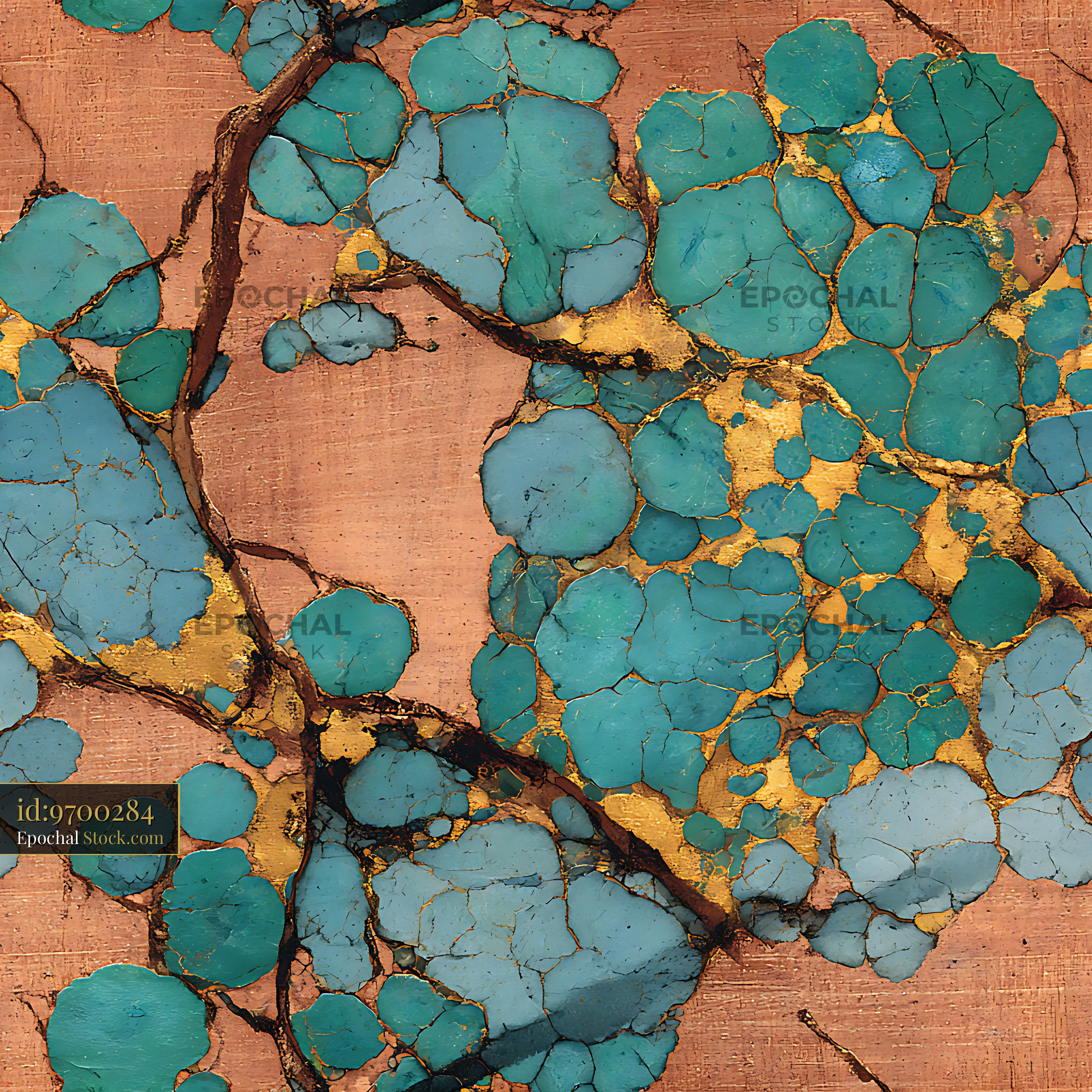 Kintsugi Turquoise and Copper Seamless Pattern - stock photo