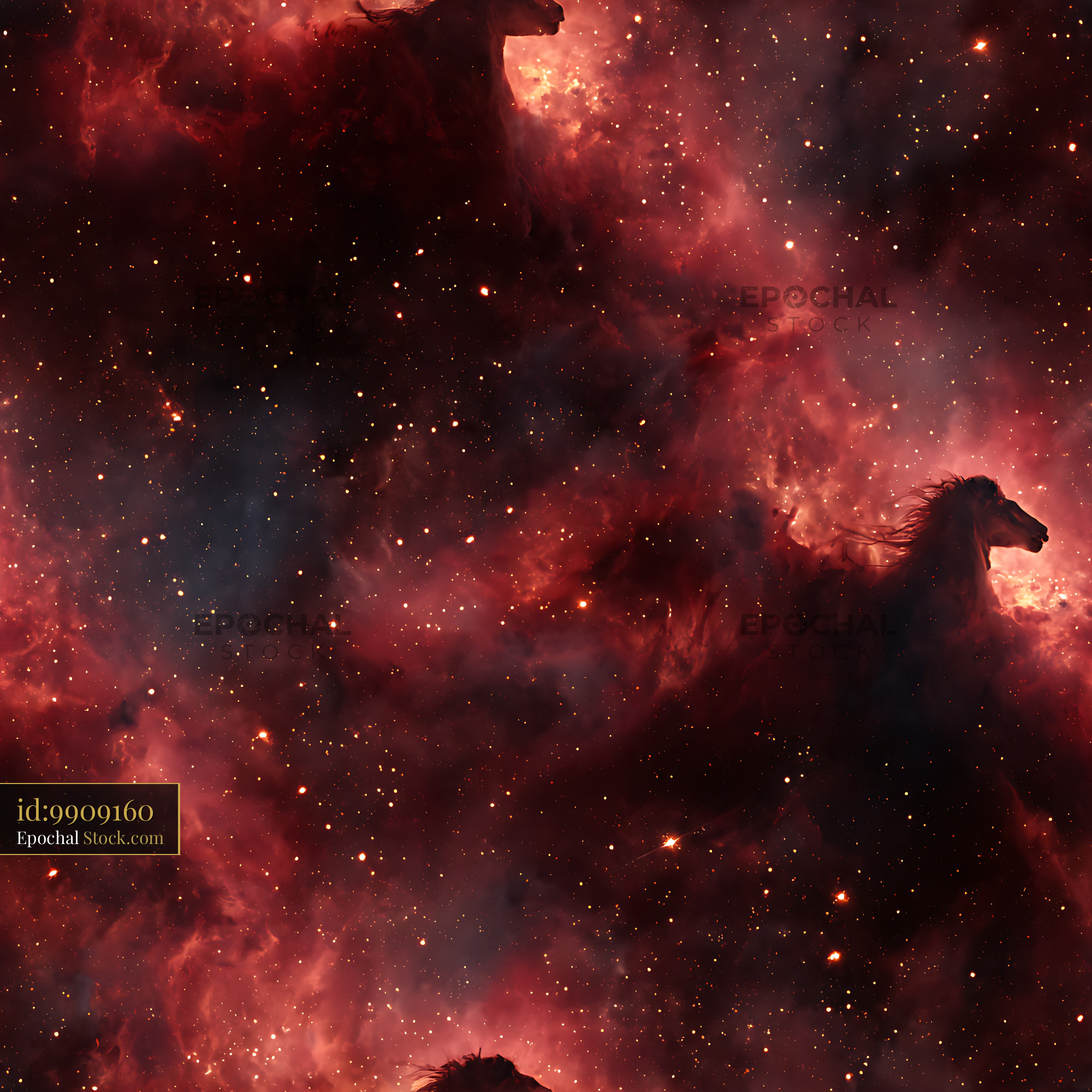 Dark Red Cosmic Horse Nebula Seamless Pattern - stock photo