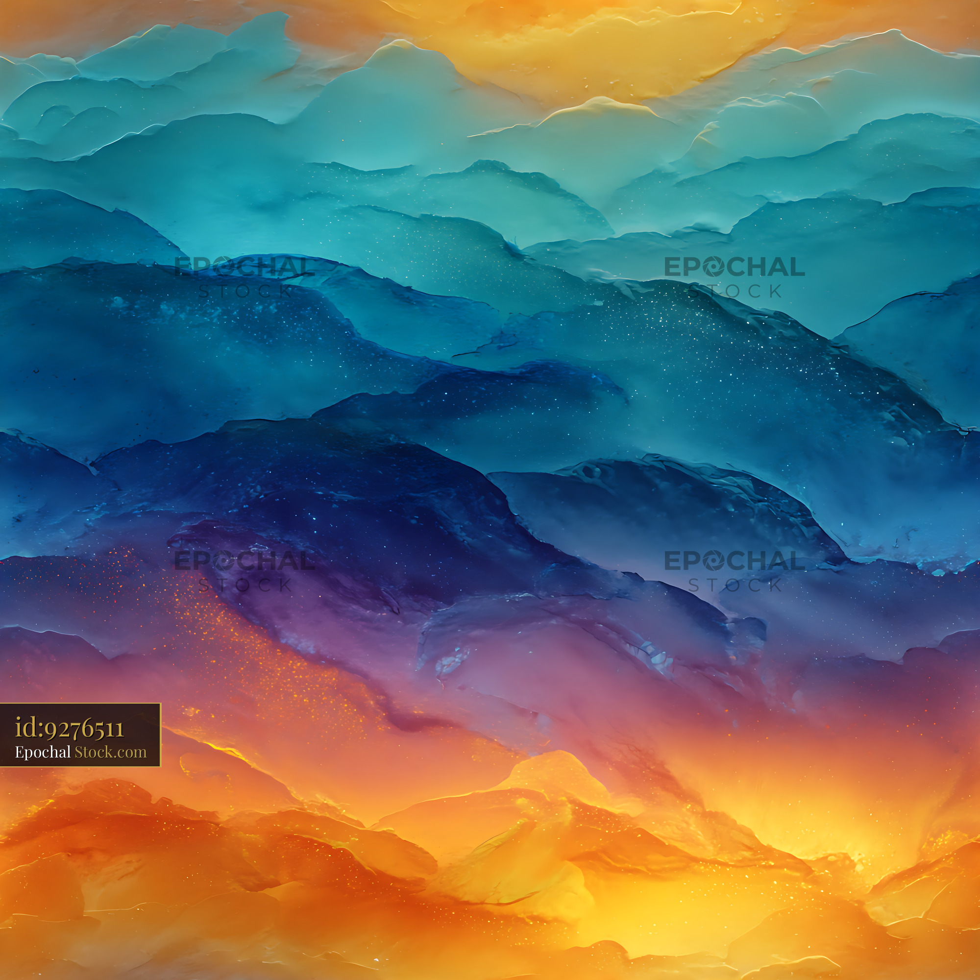 Vibrant Teal and Amber Fluid Ink Seamless Pattern - stock photo