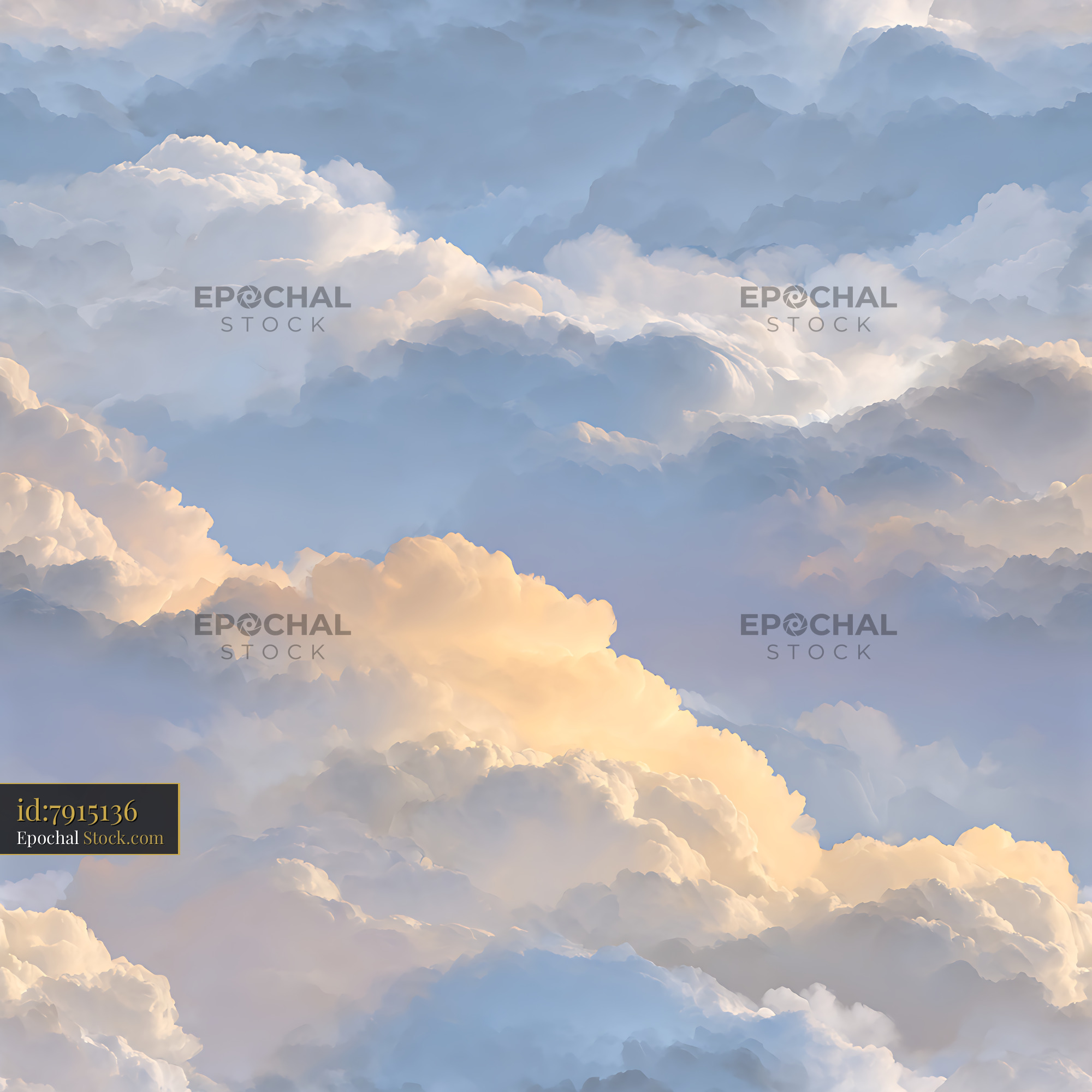 Soft Watercolor Fluffy Clouds Seamless Pattern - stock photo