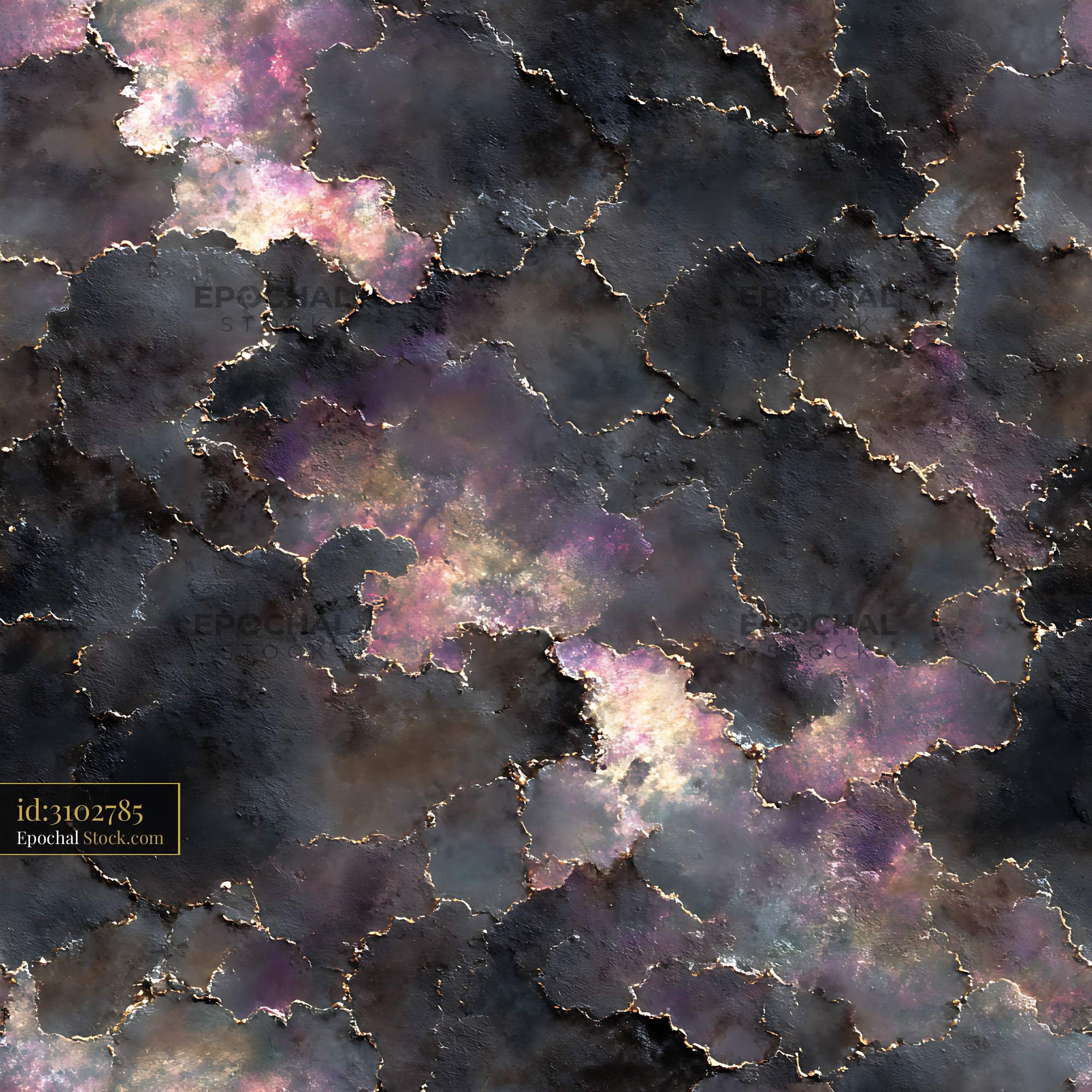 Charcoal Stone and Gold Nebula Seamless Pattern - stock photo