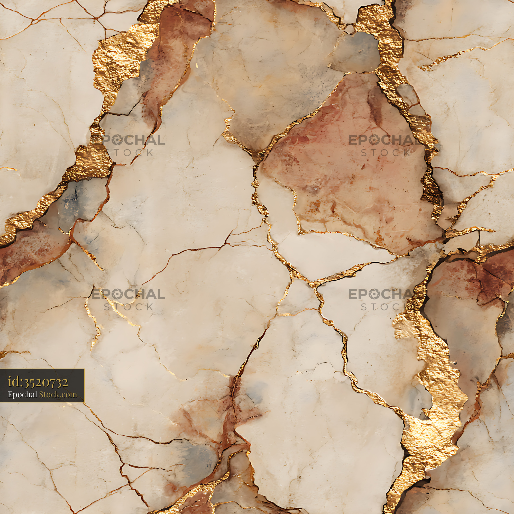 Cracked Earth Gold Foil Marble Seamless Pattern - stock photo