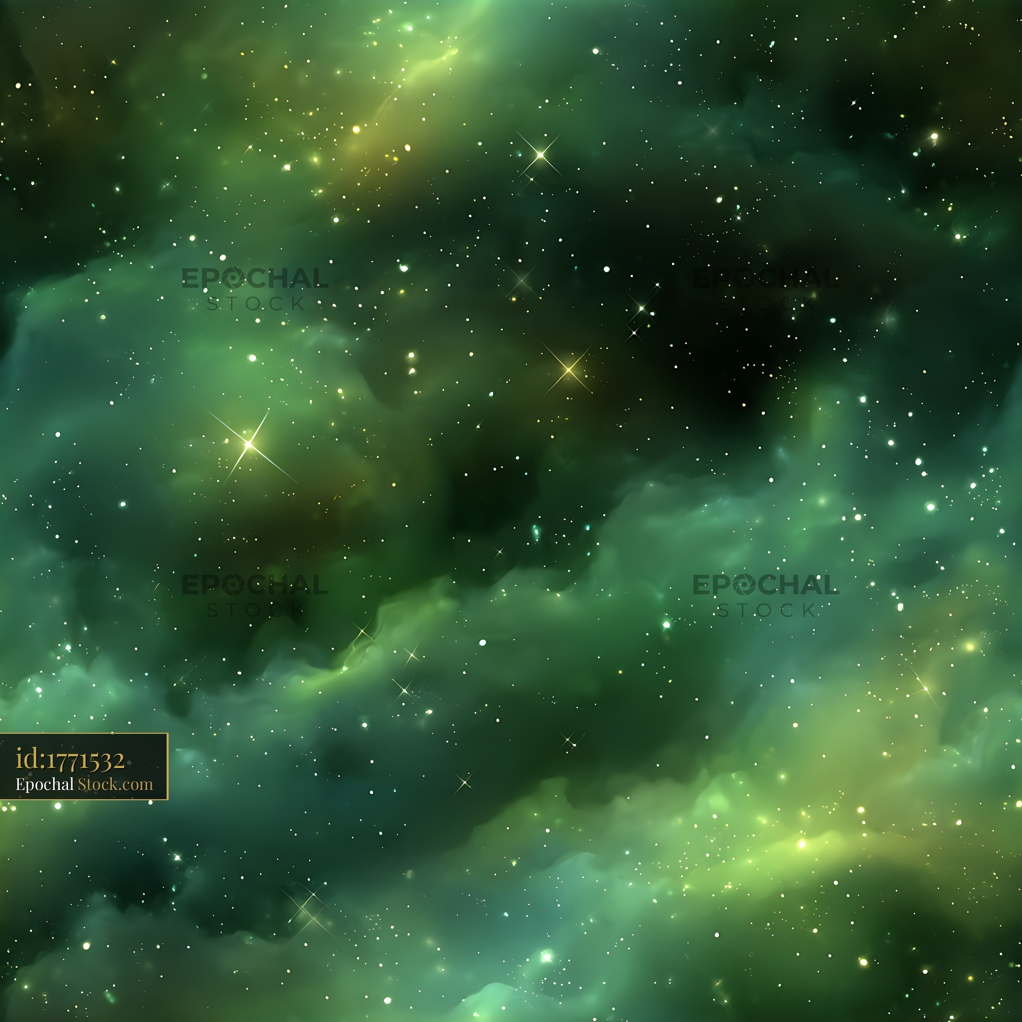 Green Celestial Galaxy Stars Seamless Pattern - stock photo