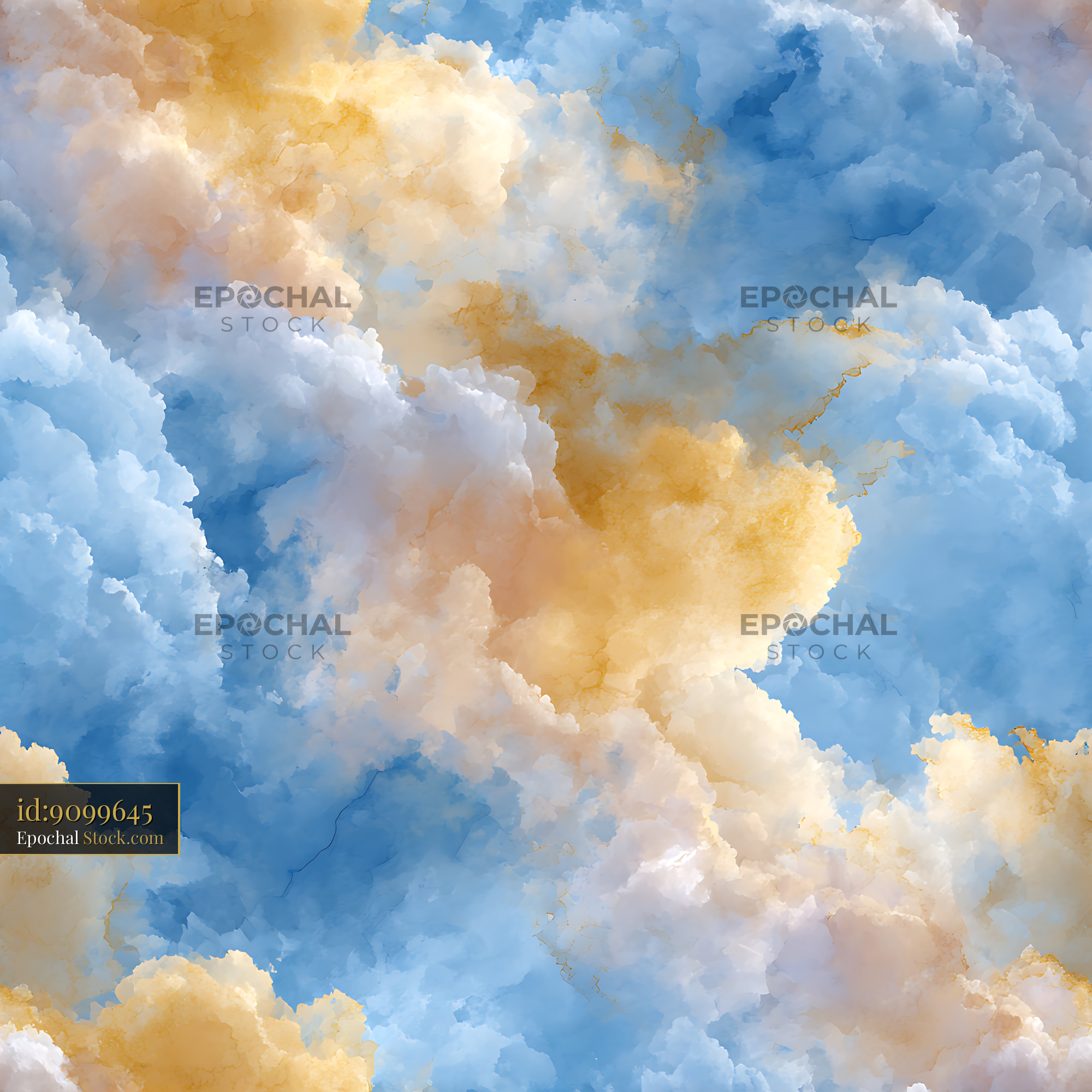 Dreamy Blue and Gold Clouds Seamless Pattern - stock photo
