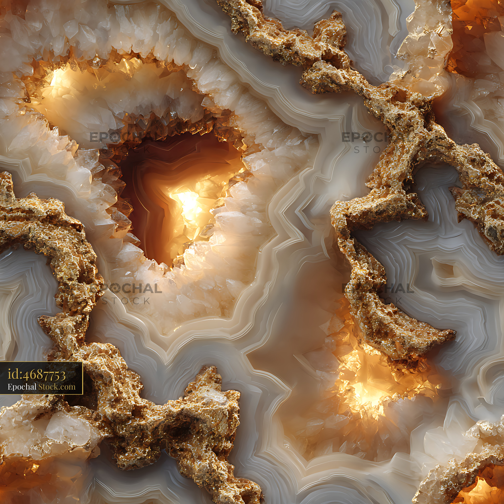 Amber Agate Geode with Gold Veins Seamless Pattern - stock photo