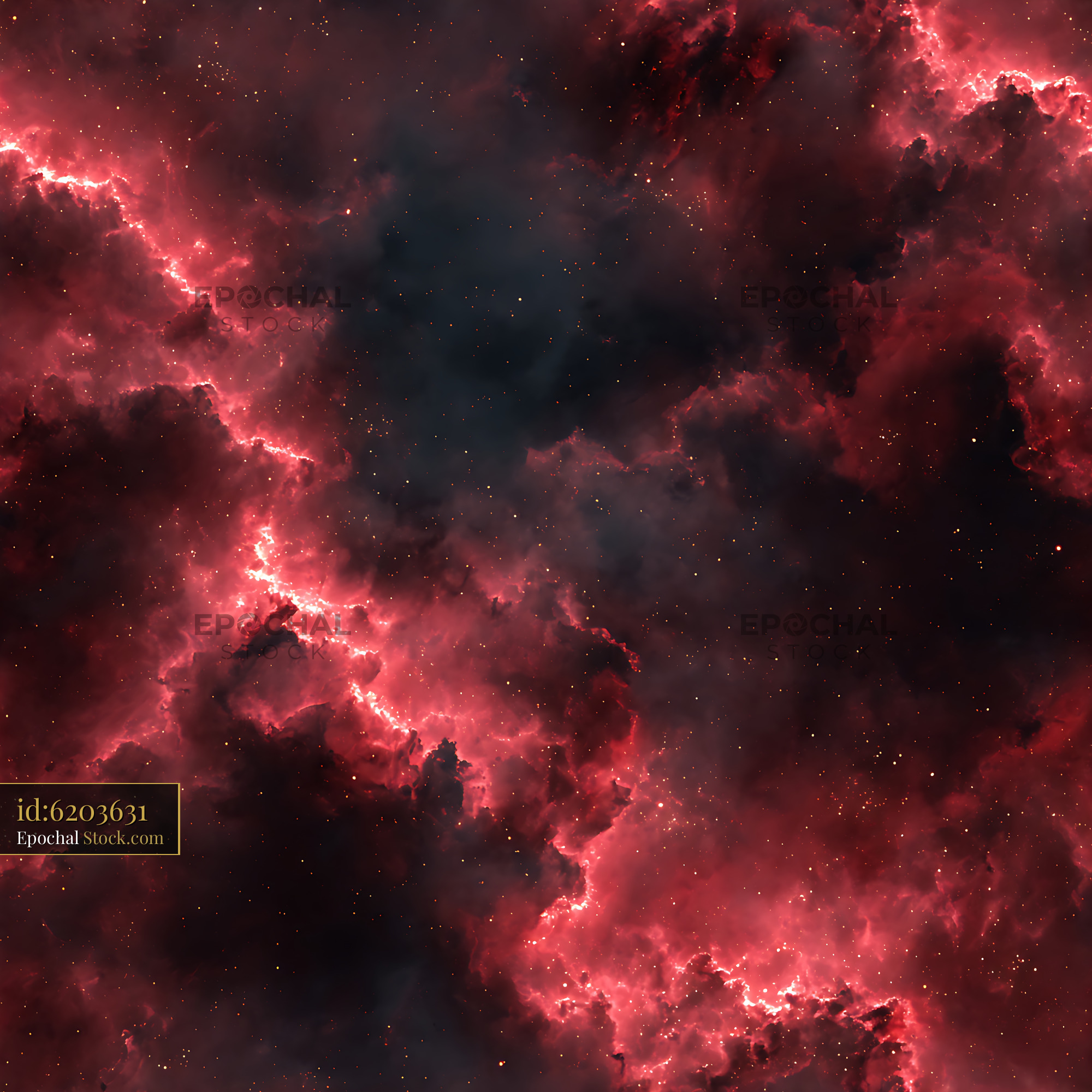 Deep Crimson Space Nebula Galaxy Seamless Pattern - stock photo