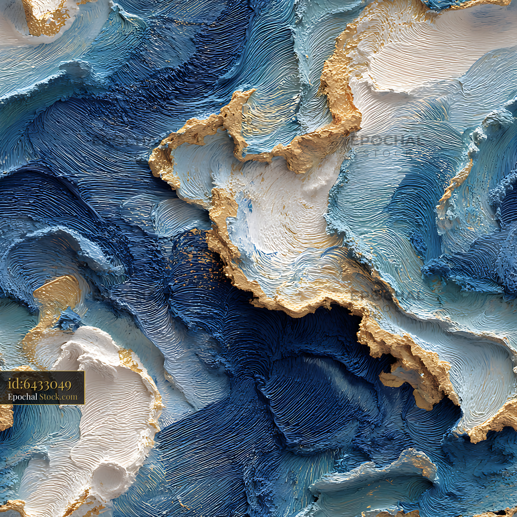 Textured Cobalt And Gold Impasto Seamless Pattern - stock photo