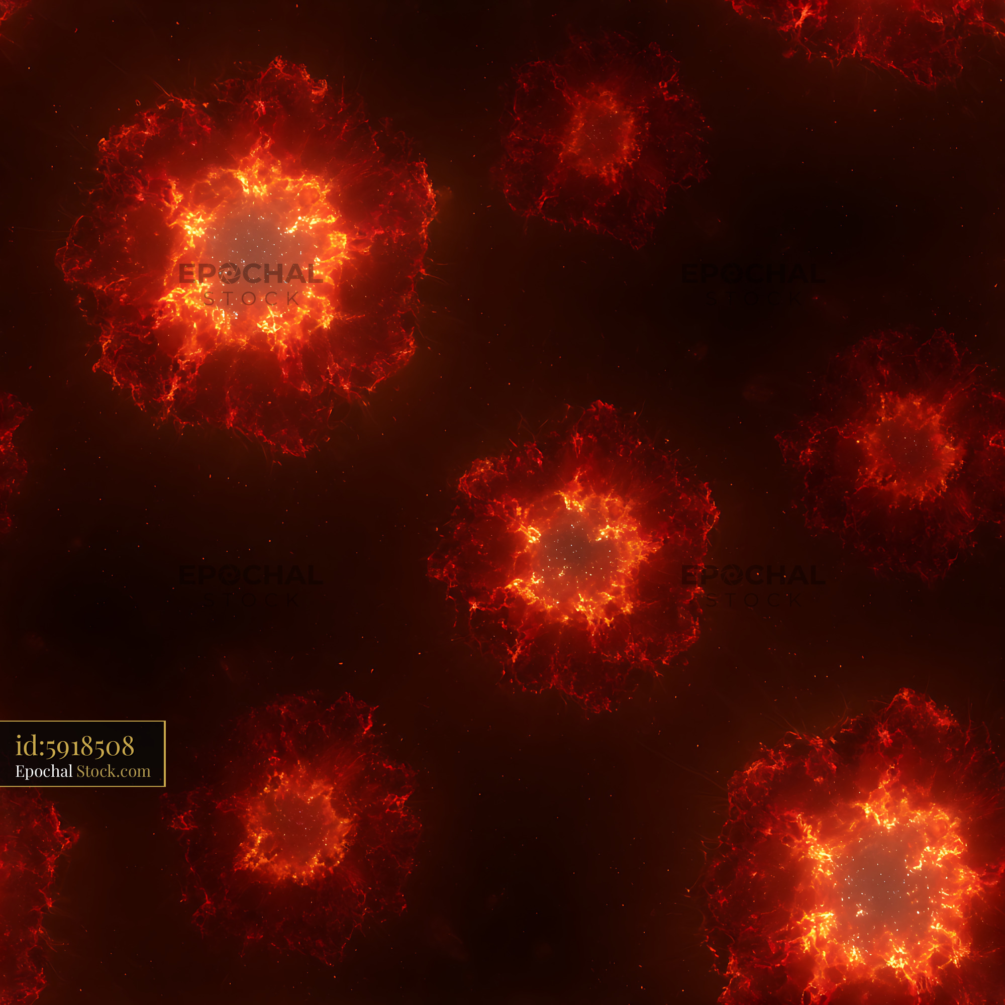 Glowing Fiery Cosmic Nebula Orbs Seamless Pattern - stock photo