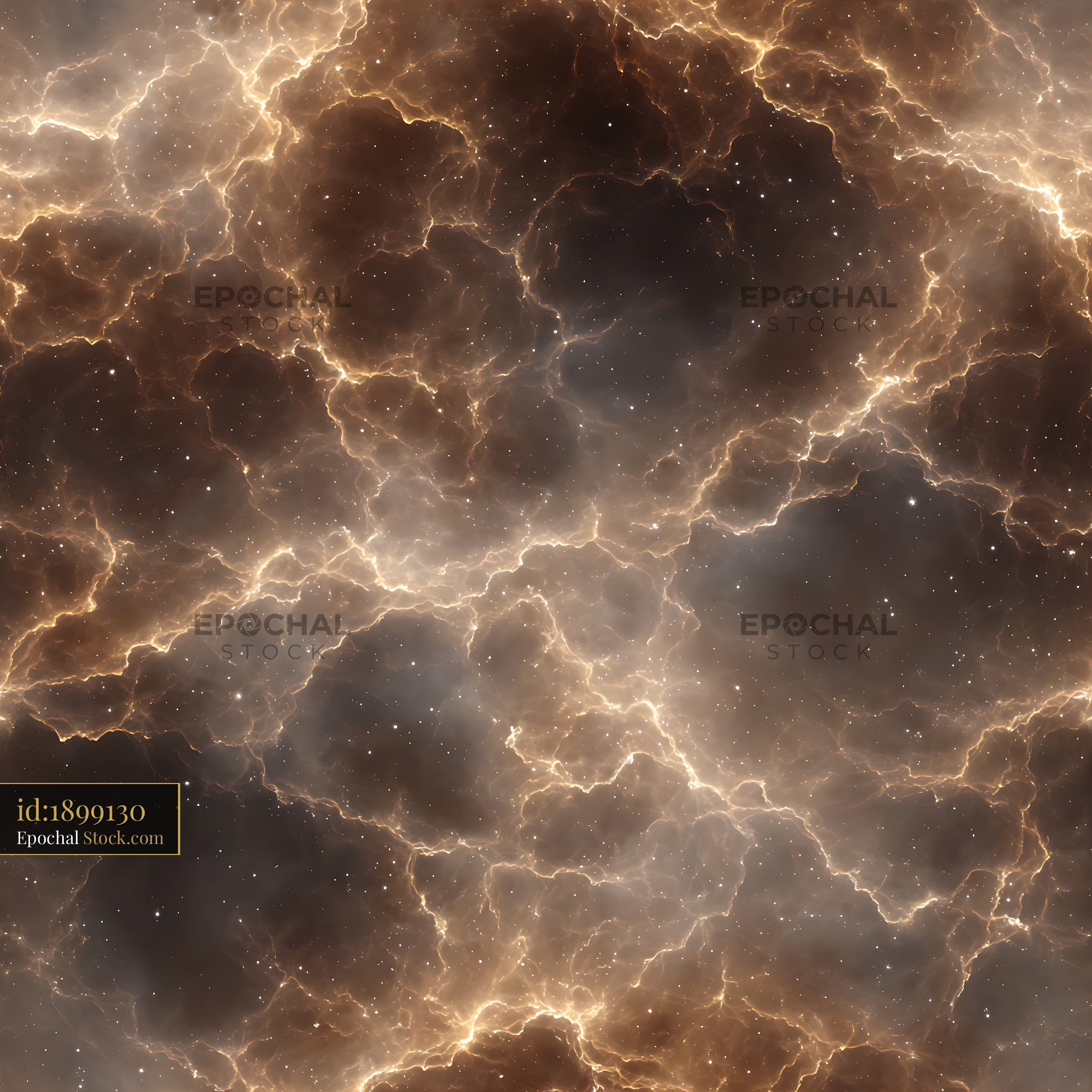 Golden Cosmic Nebula Clouds Seamless Pattern - stock photo