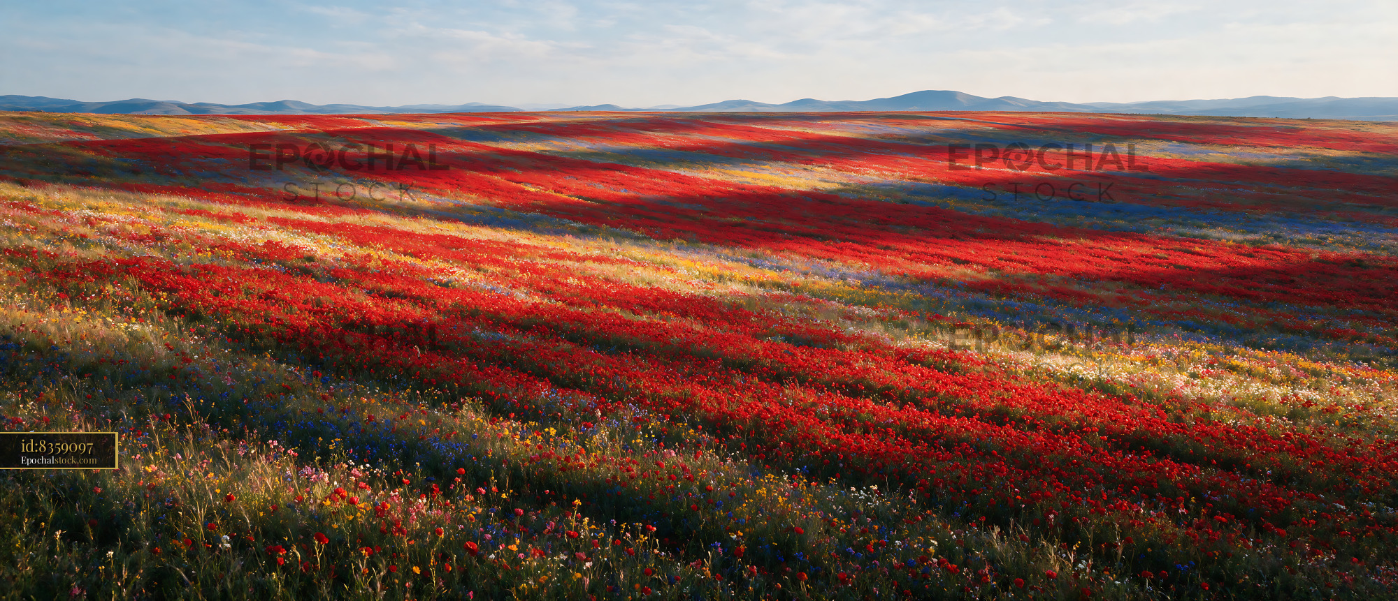 Watermarked full-resolution preview of Colorful flower field under blue sky during daytime