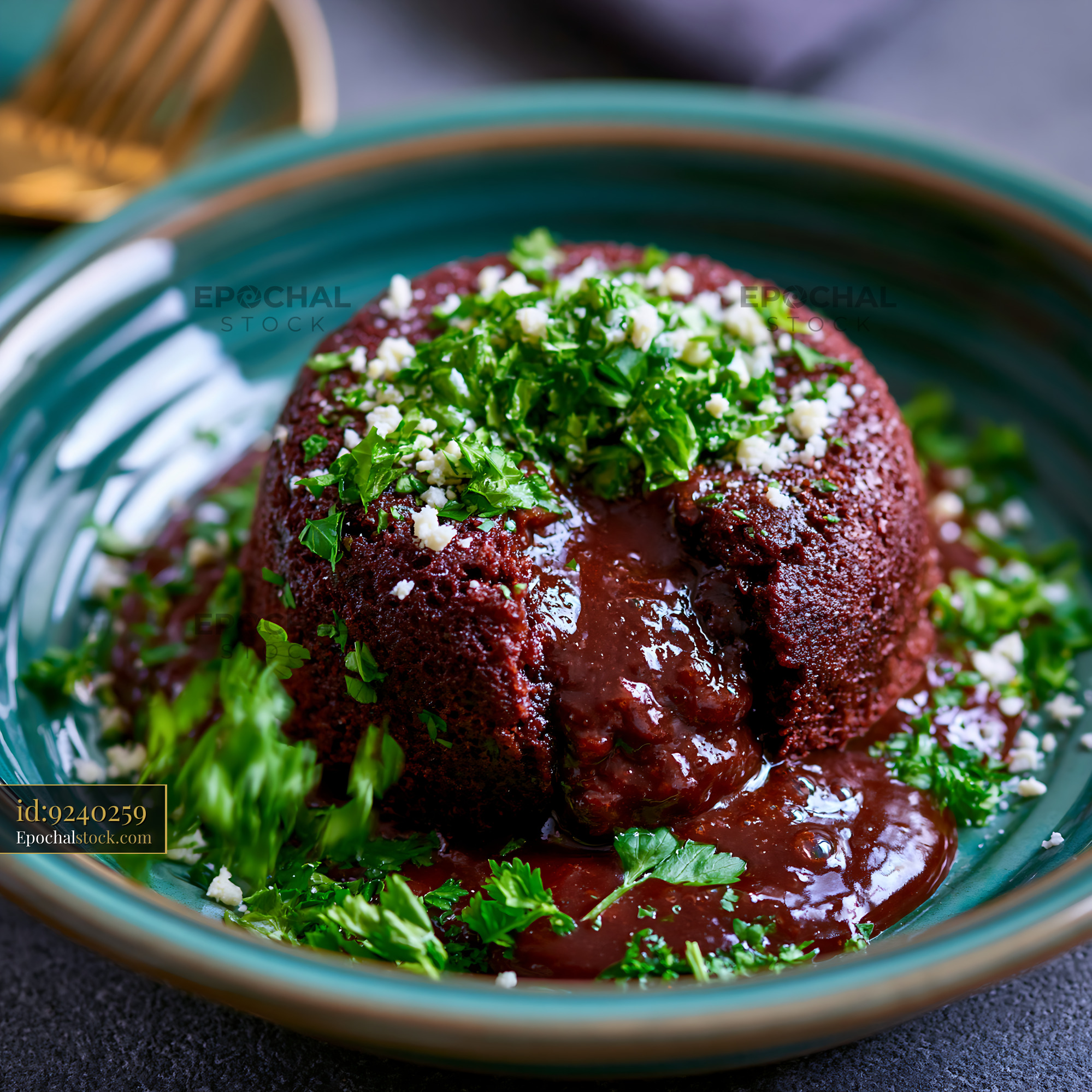 Watermarked full-resolution preview of Chocolate dessert with melted center served in a bowl
