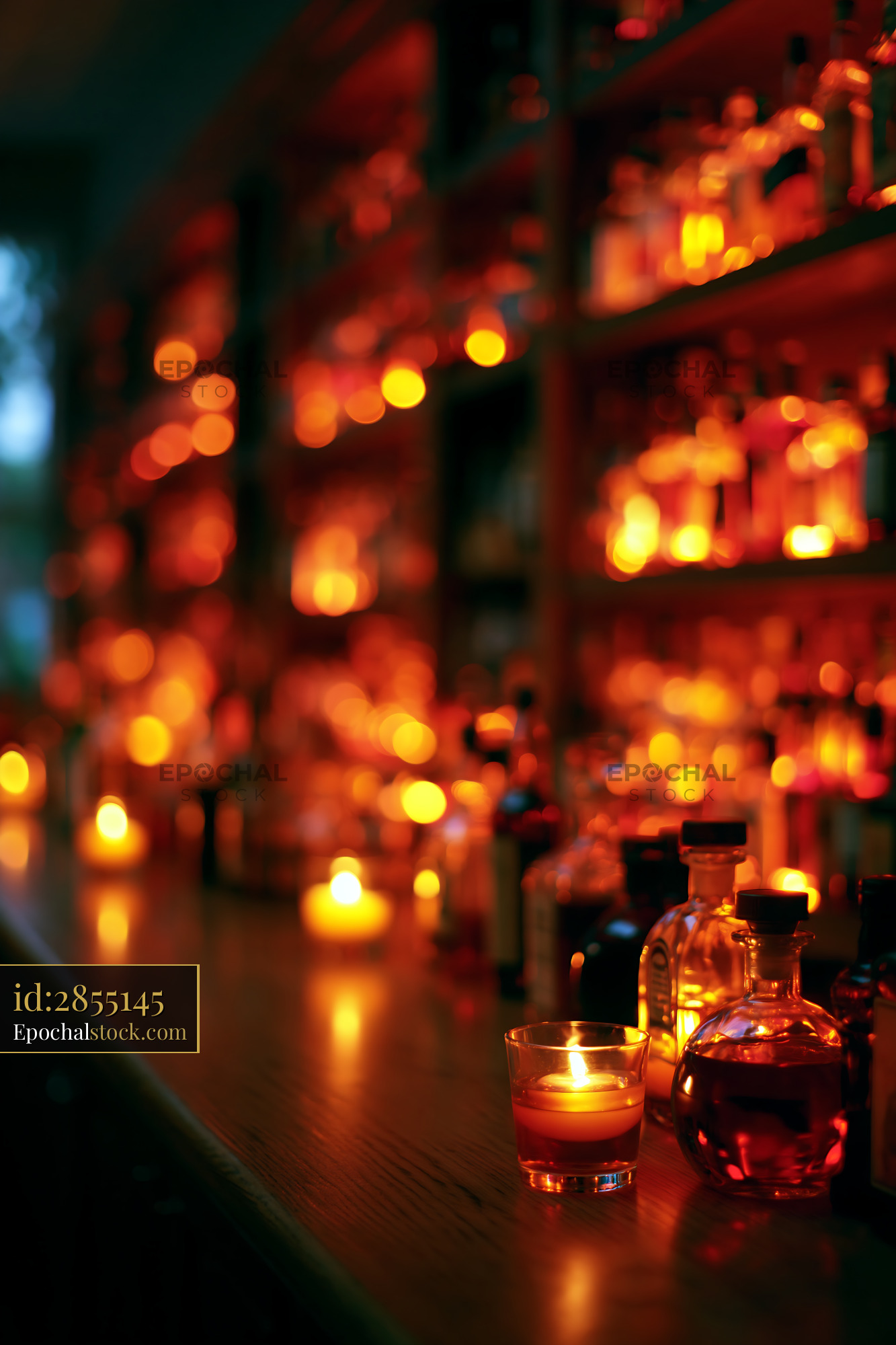 Watermarked full-resolution preview of Warm glow from candlelit bar shelves