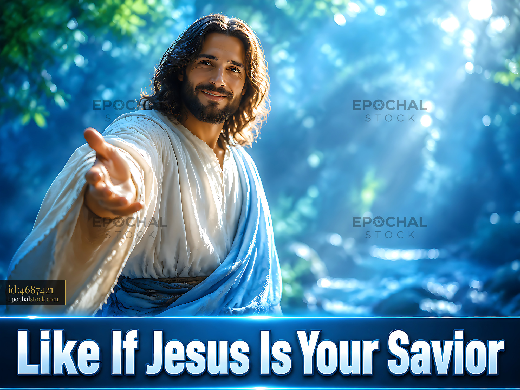 Watermarked full-resolution preview of Man reaching out with hand in forest setting
