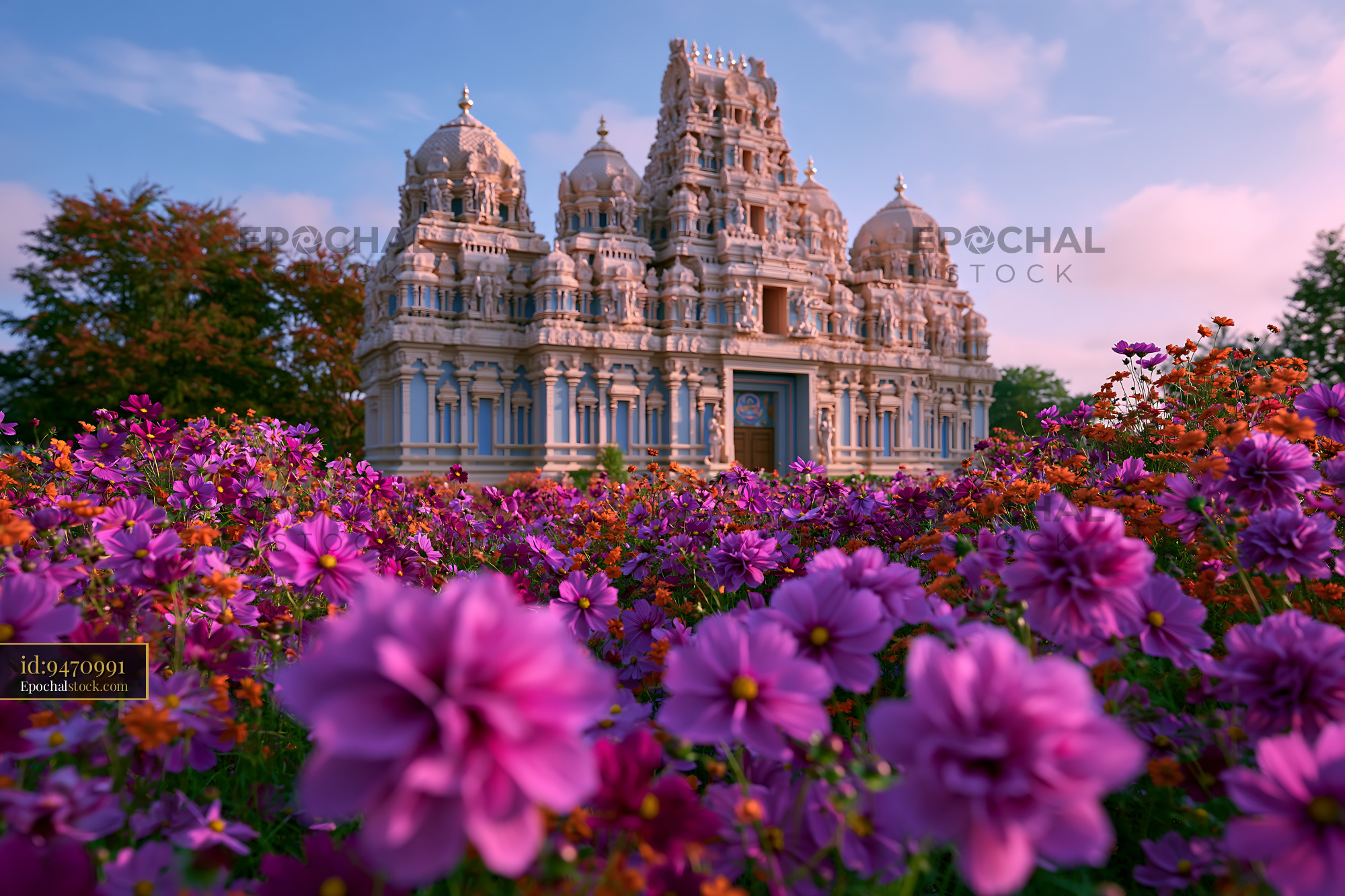 Watermarked full-resolution preview of Temple surrounded by flowers during daylight