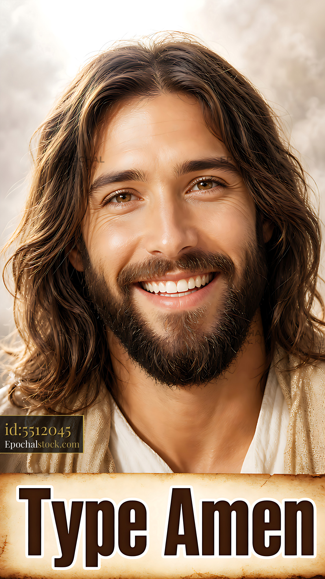 Person With Long Hair and Beard Smiles in Soft Light - stock photo