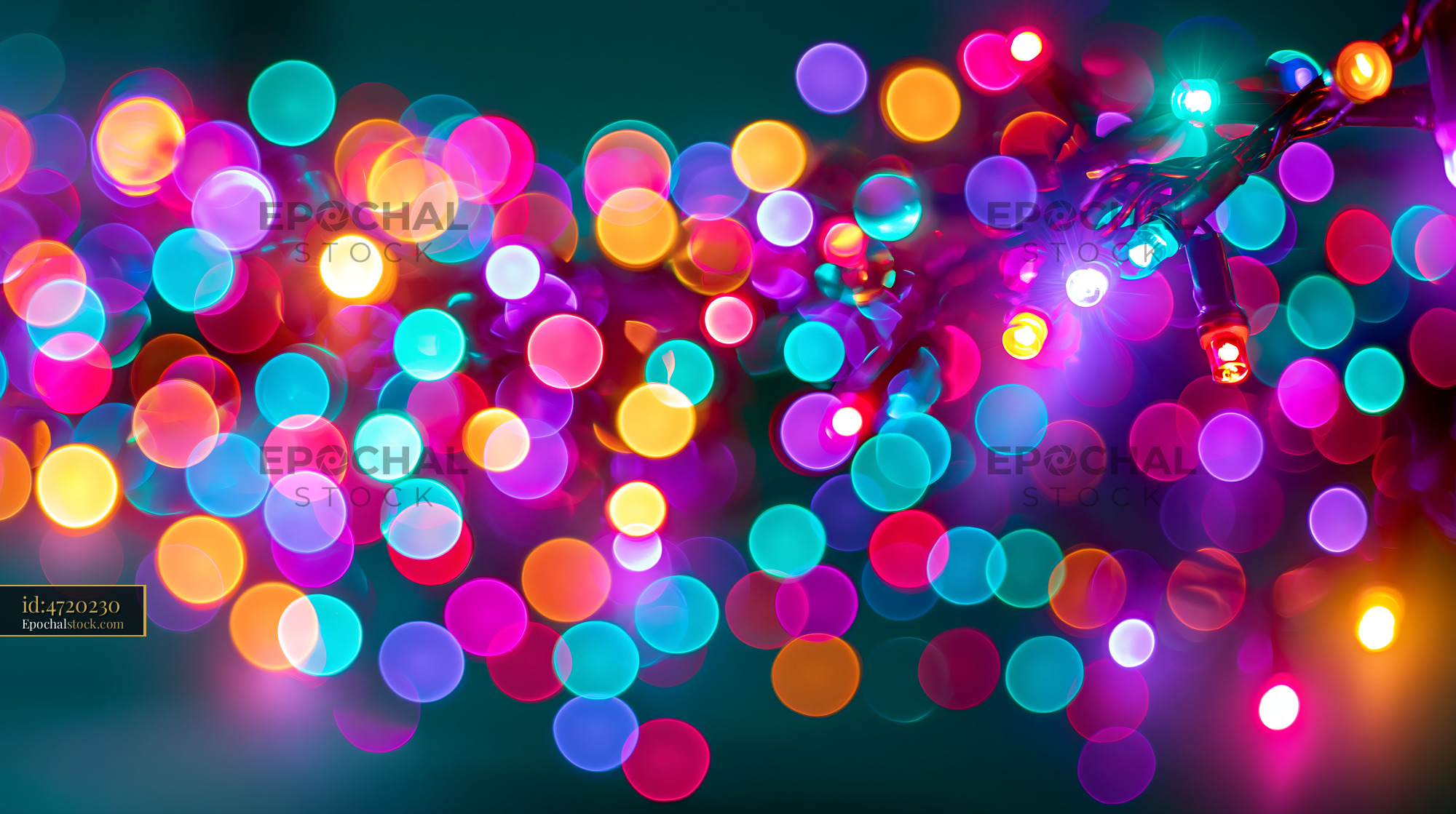 Watermarked full-resolution preview of Colorful string lights create a bright display of circles