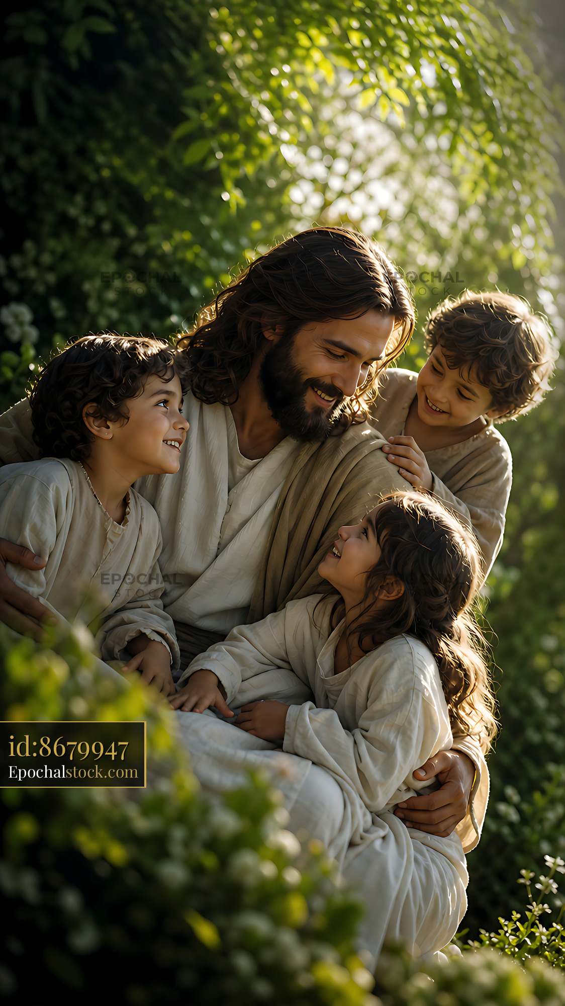 Watermarked full-resolution preview of Father and children enjoying time together in natural setting