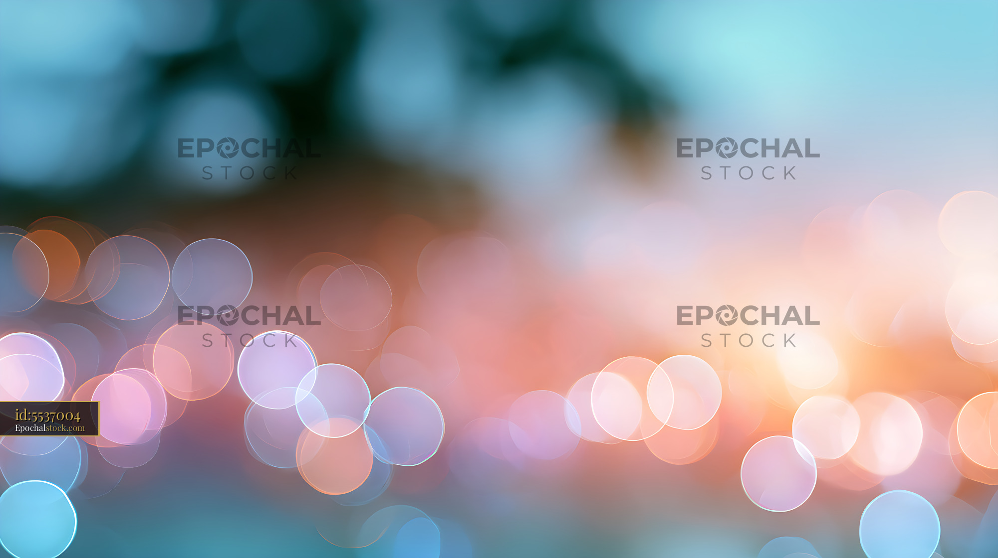 Watermarked full-resolution preview of Colorful bokeh lights shine in a blurred background at dusk