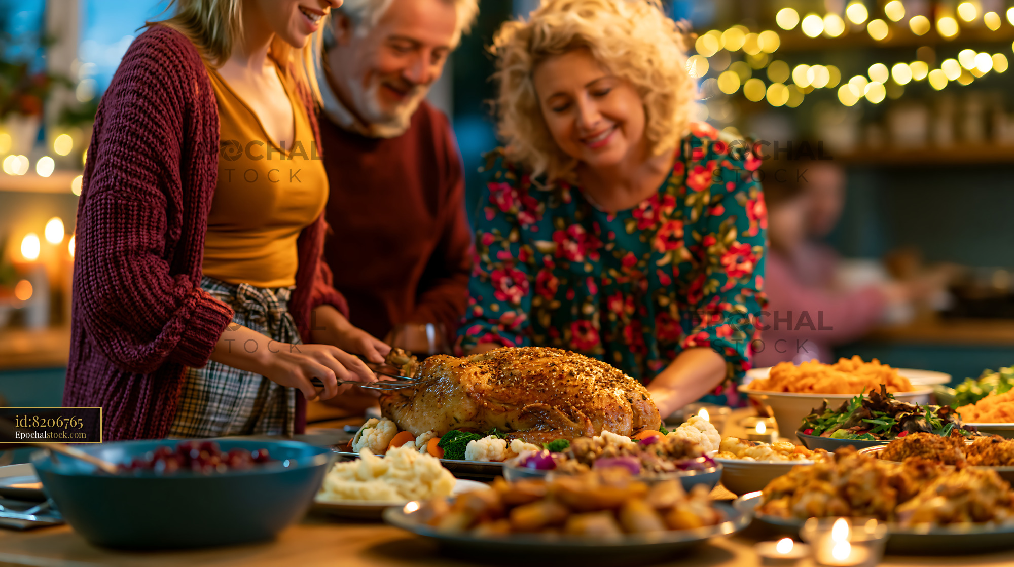 Watermarked full-resolution preview of Gathering around a dinner table with food during a celebration
