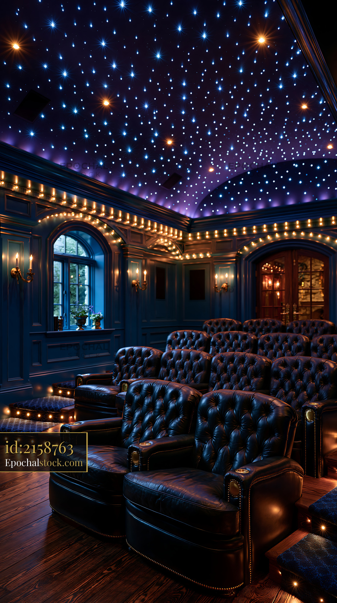 Watermarked full-resolution preview of Luxurious home theater with starry ceiling and cozy seating