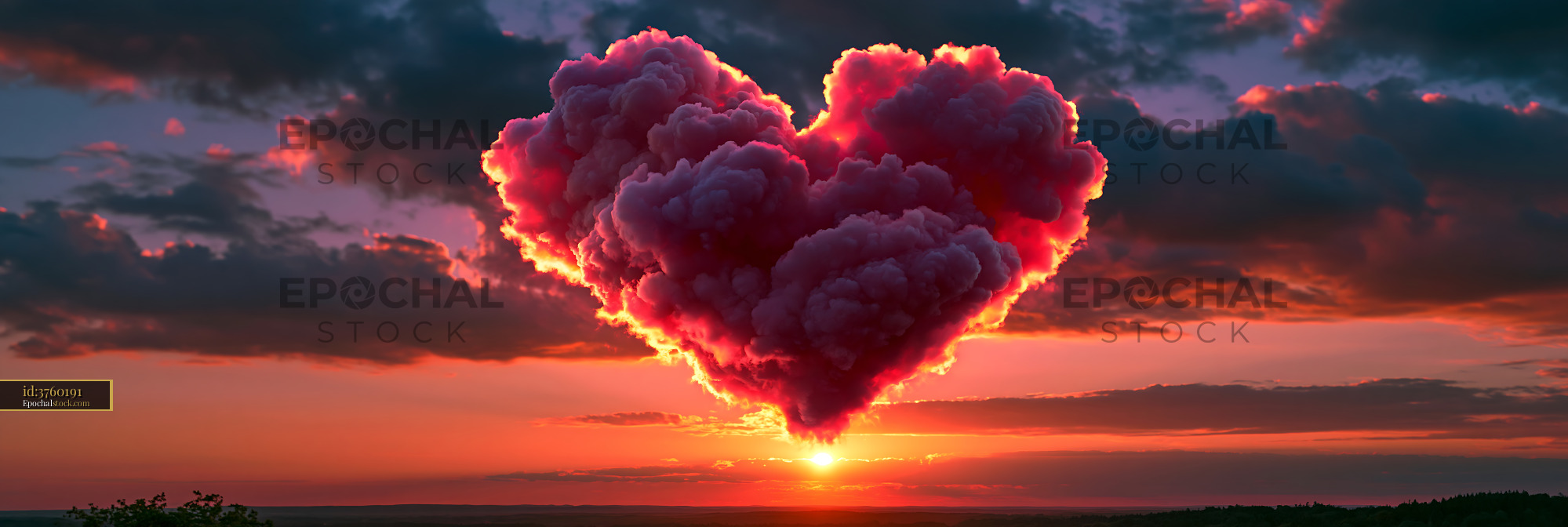 Watermarked full-resolution preview of Clouds forming a heart shape during sunset over the horizon