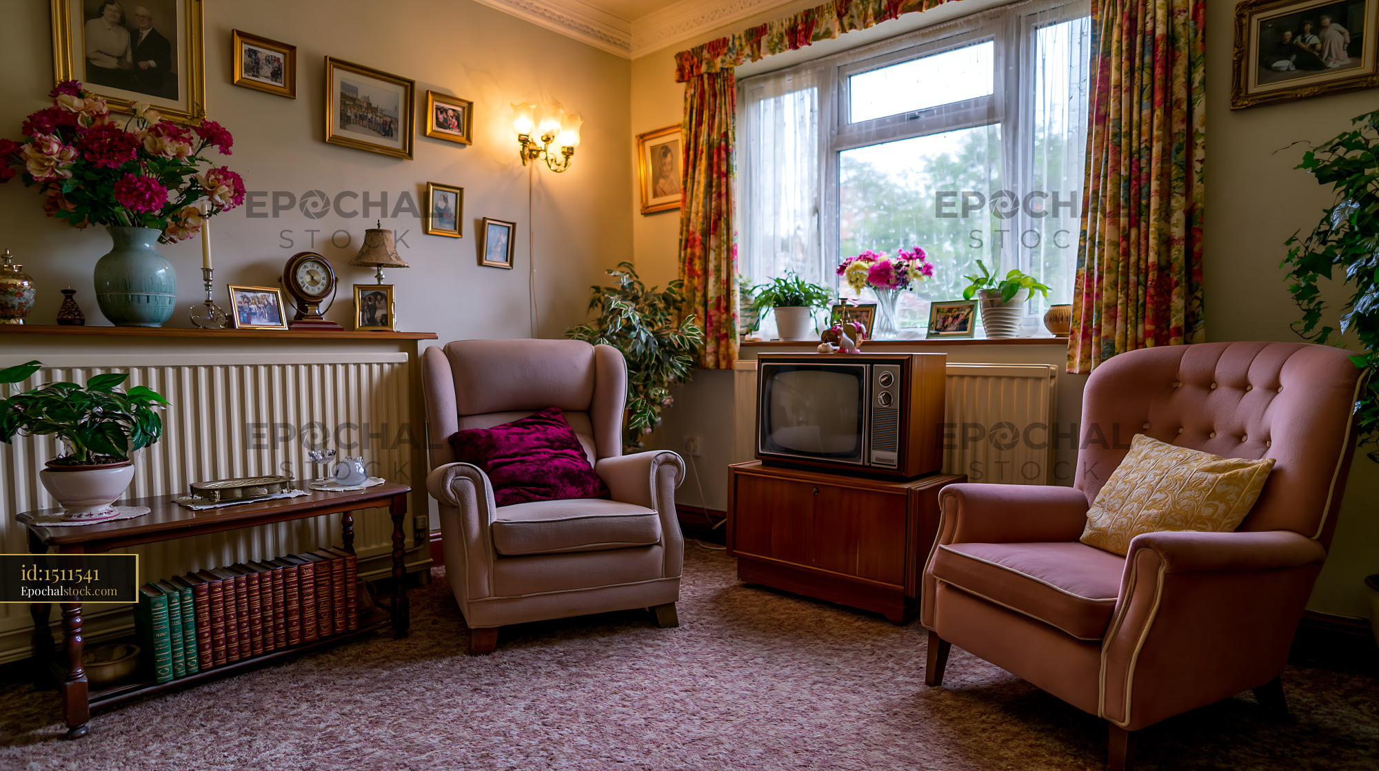 Watermarked full-resolution preview of Cozy sitting area with vintage furniture and decor