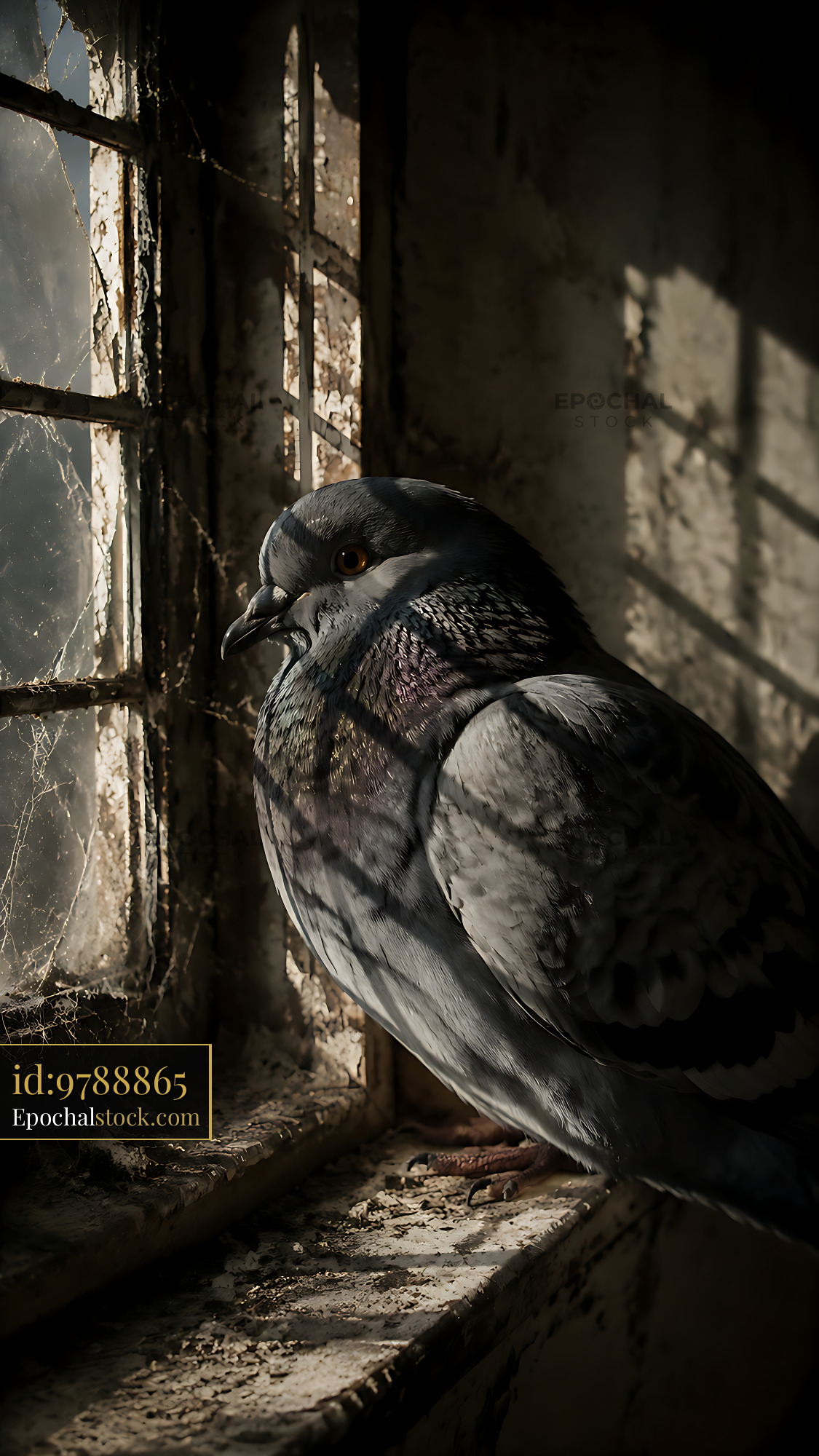 Watermarked full-resolution preview of Pigeon resting by a window in a sunlit room