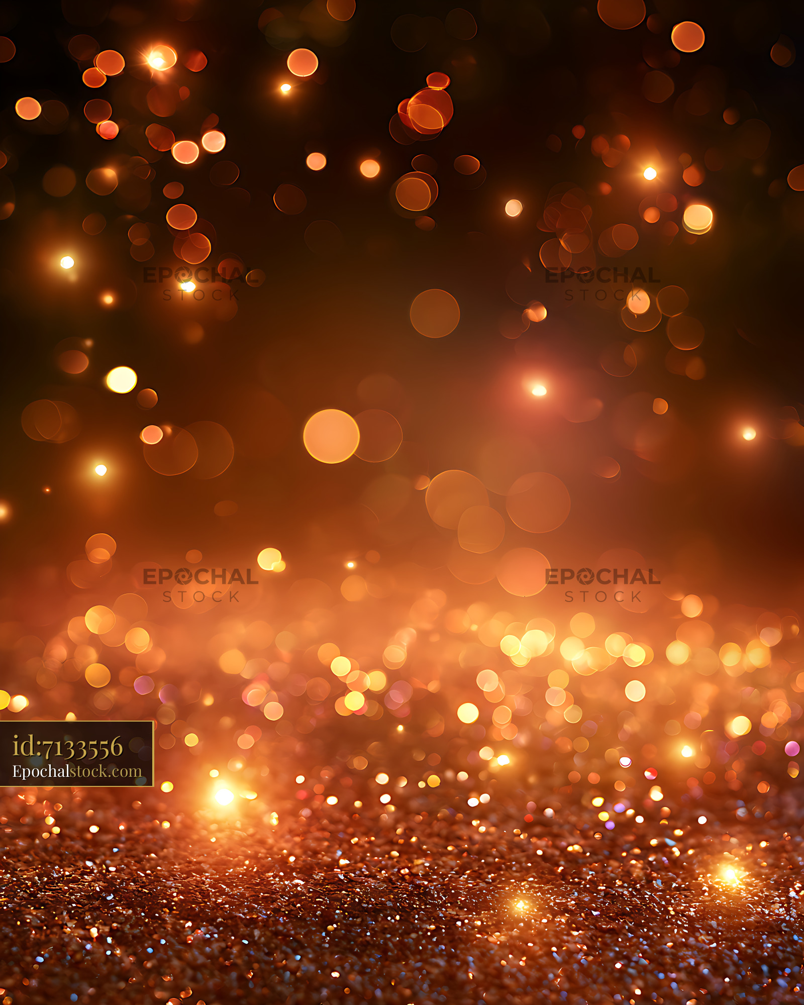 Watermarked full-resolution preview of Abstract golden bokeh glow with sparkling foreground