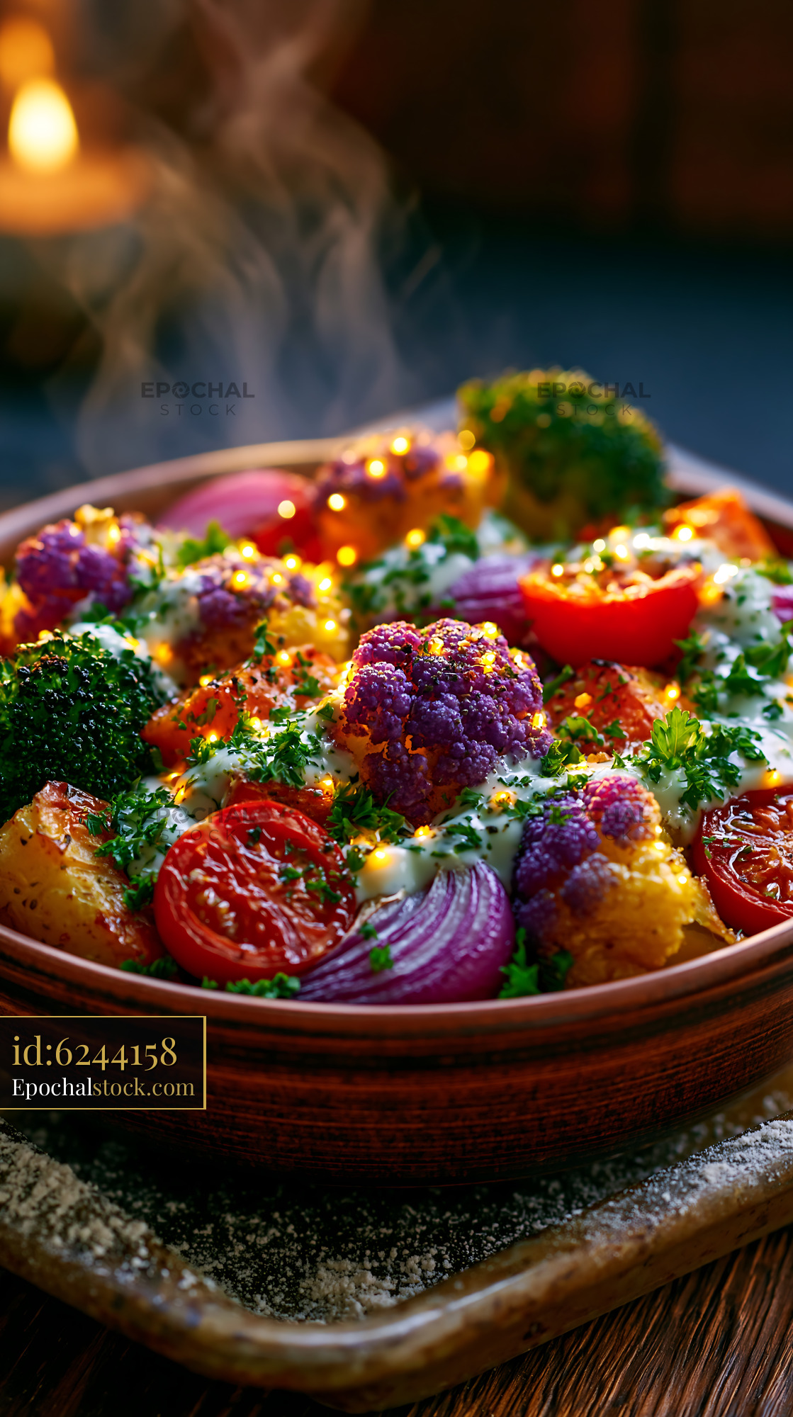 Watermarked full-resolution preview of Colorful roasted vegetables in a serving bowl