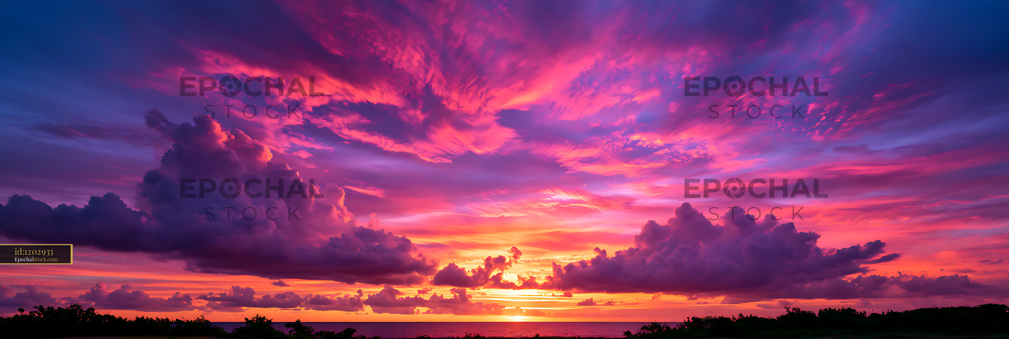 Watermarked full-resolution preview of Colorful tropical sunset with dramatic clouds