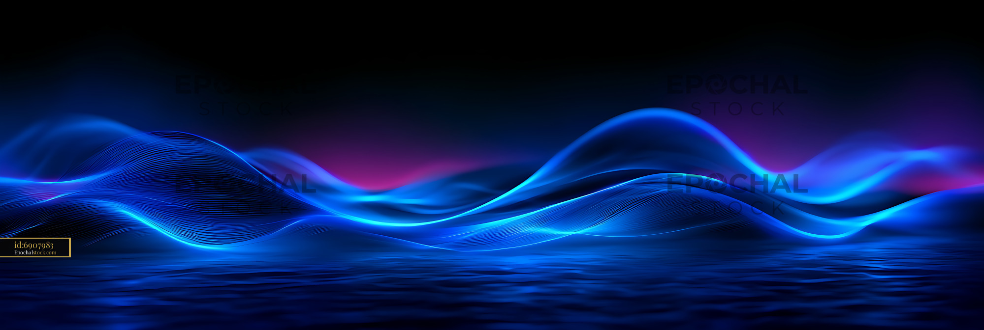 Watermarked full-resolution preview of Luminous blue abstract waves on a dark background