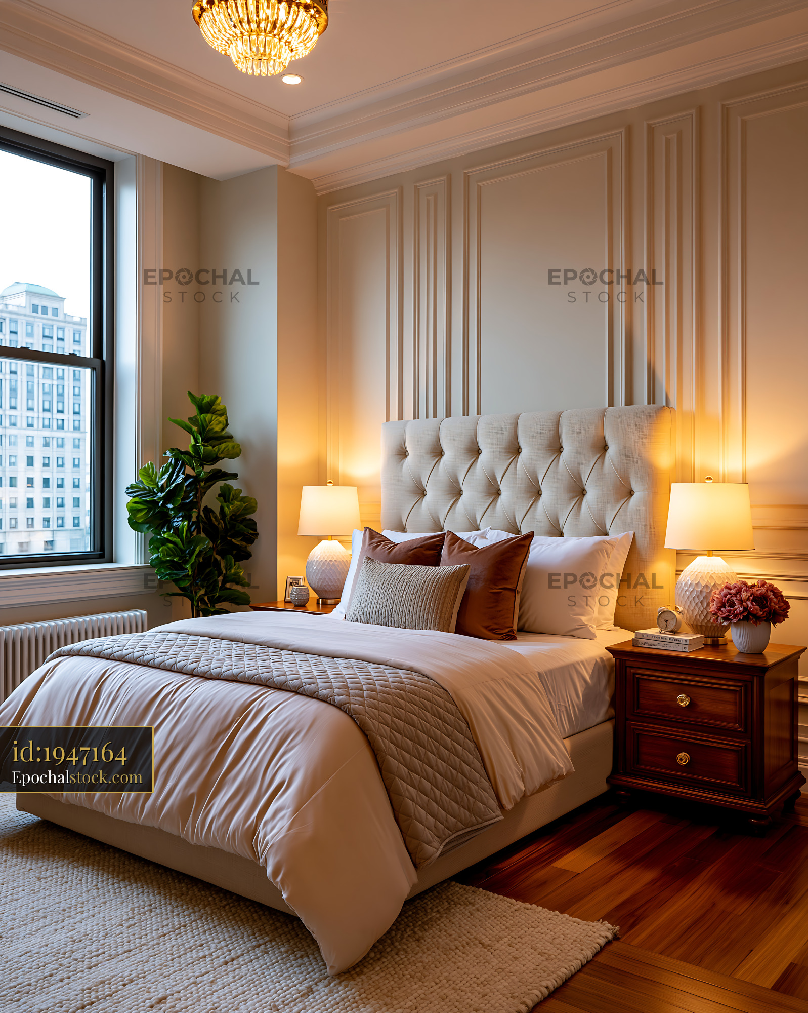 Watermarked full-resolution preview of Cozy bedroom with natural light and elegant decor in an apartment
