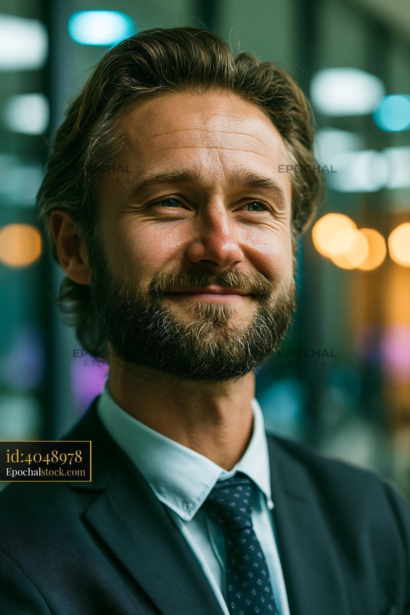 Watermarked full-resolution preview of Smiling man in professional setting with blurred background