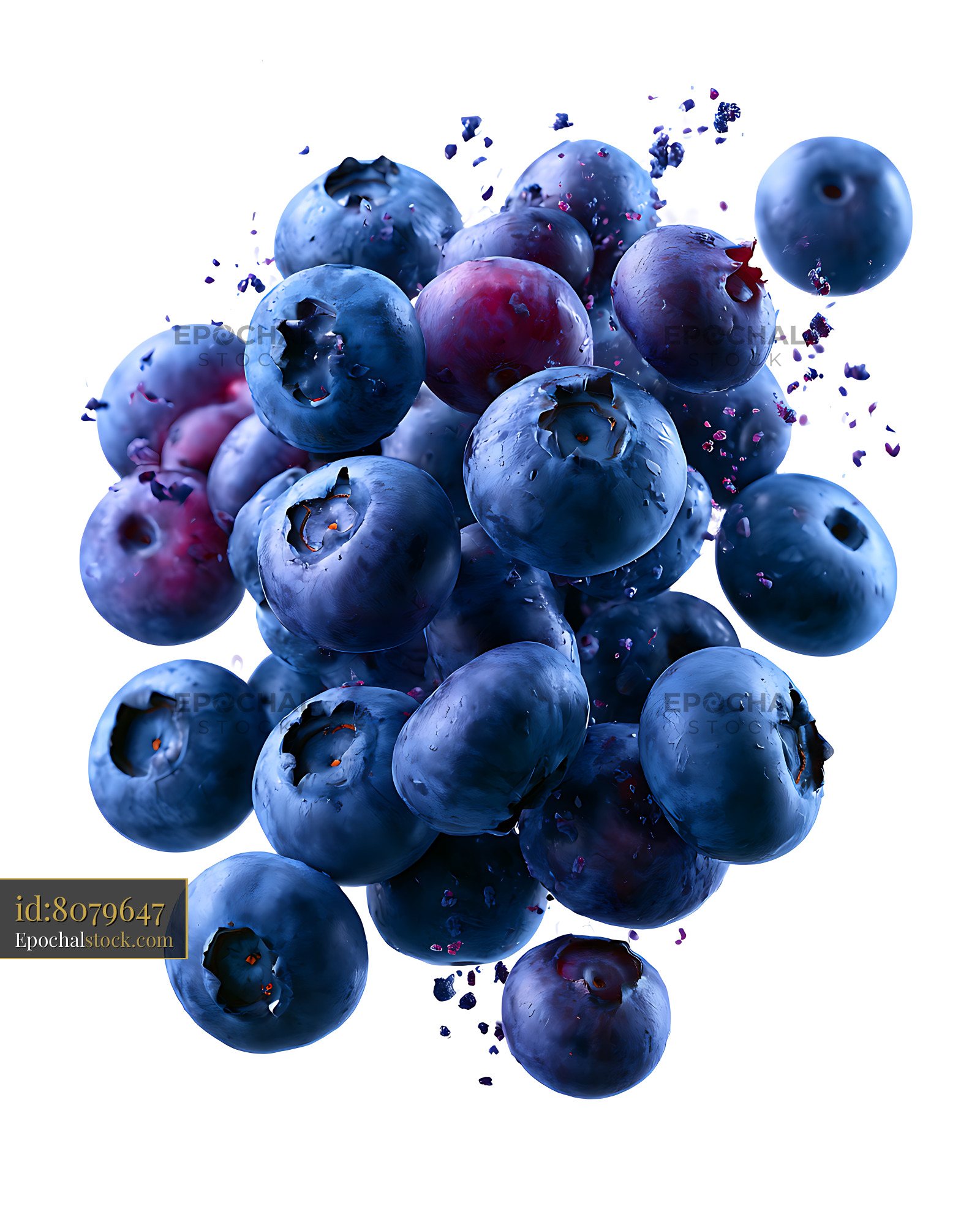 Watermarked full-resolution preview of Ripe blueberries arranged in a dynamic cluster