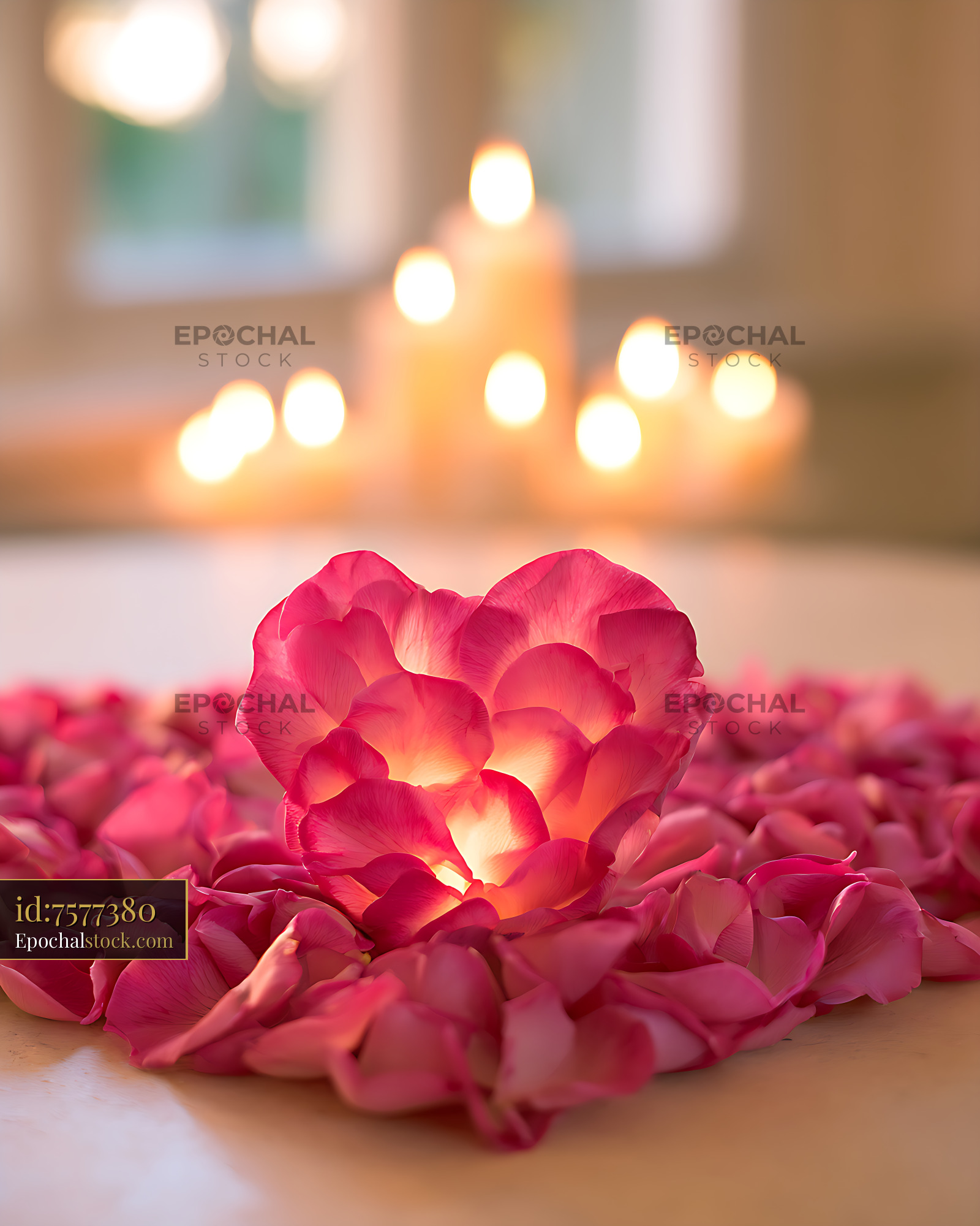 Watermarked full-resolution preview of Vivid pink flower with petals and glowing bokeh lights