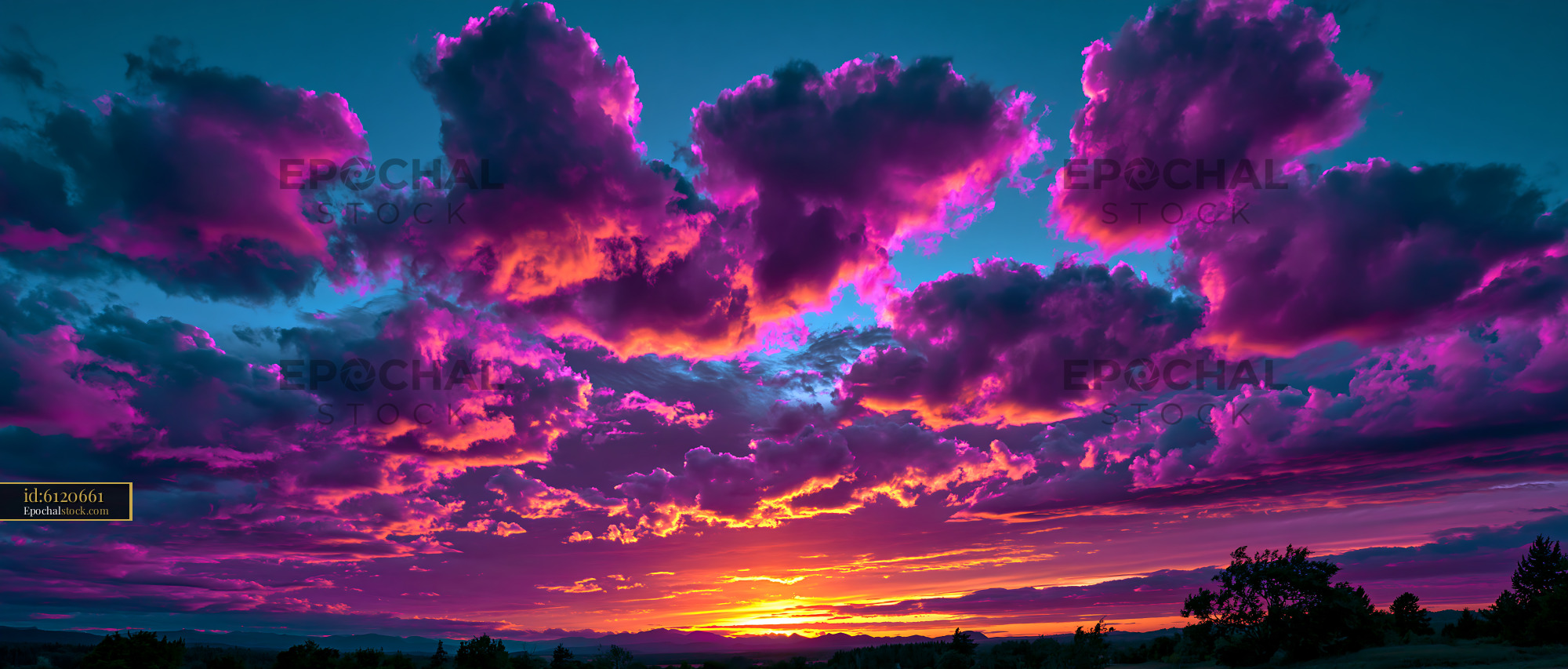Watermarked full-resolution preview of Vibrant sunset with colorful clouds in the sky