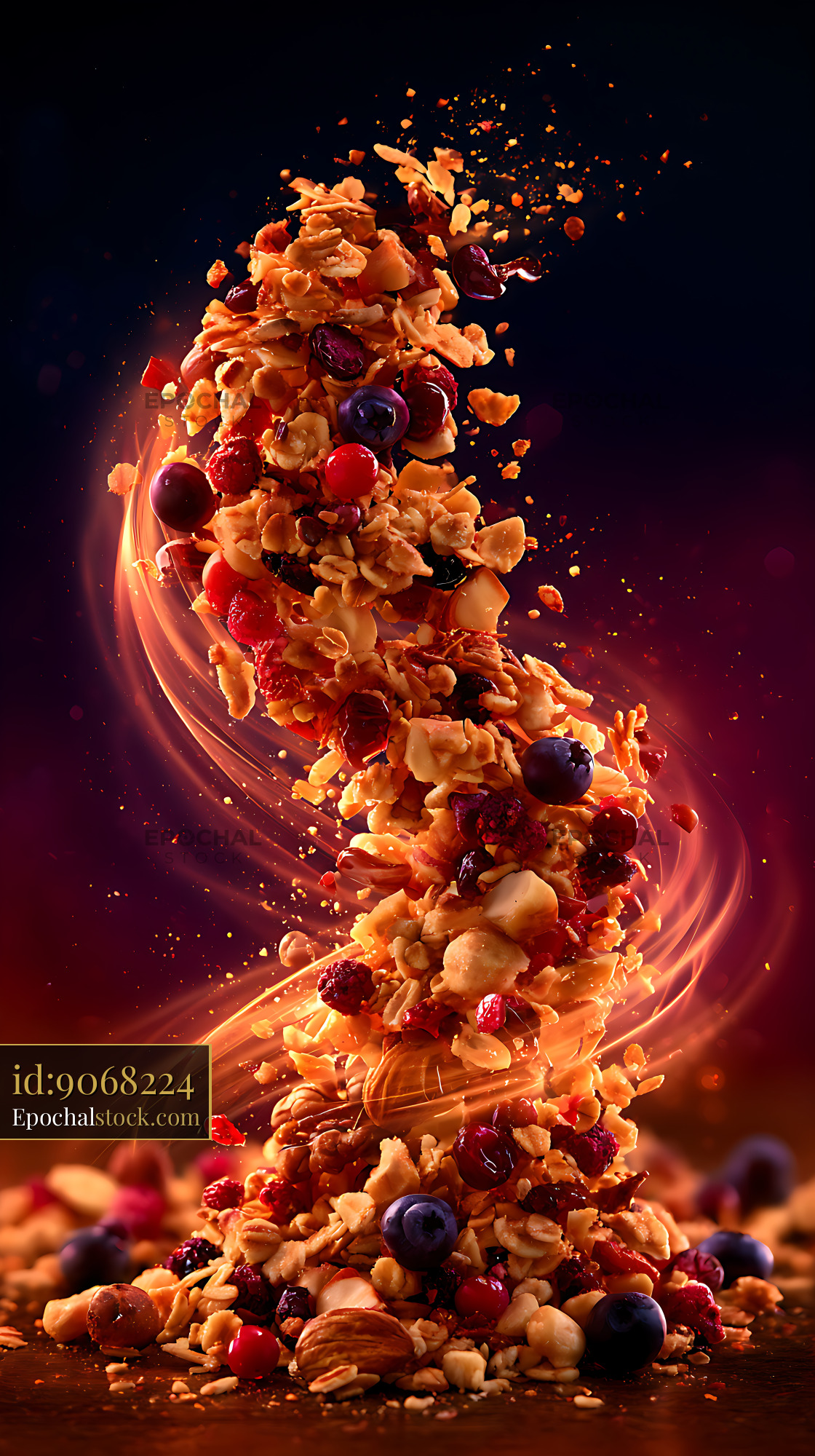 Watermarked full-resolution preview of Dynamic granola and berry food composition
